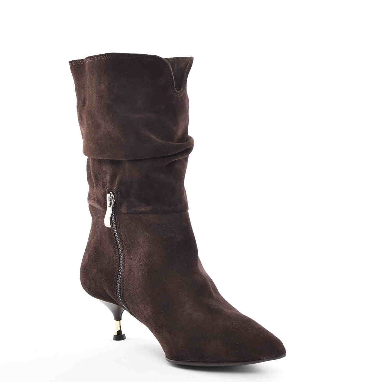 Obłędne Damskie Botki Marszczone Niski Obcas Czekolada Skóra Naturalna Zamsz 3891 Brąz - zdjęcie 3