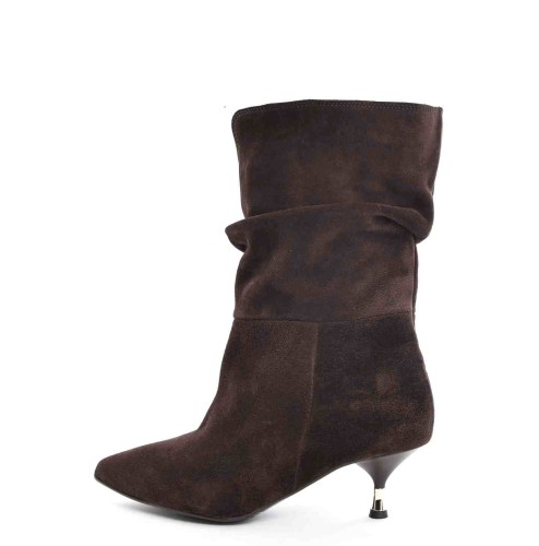 Obłędne Damskie Botki Marszczone Niski Obcas Czekolada Skóra Naturalna Zamsz 3891 Brąz - zdjęcie 8