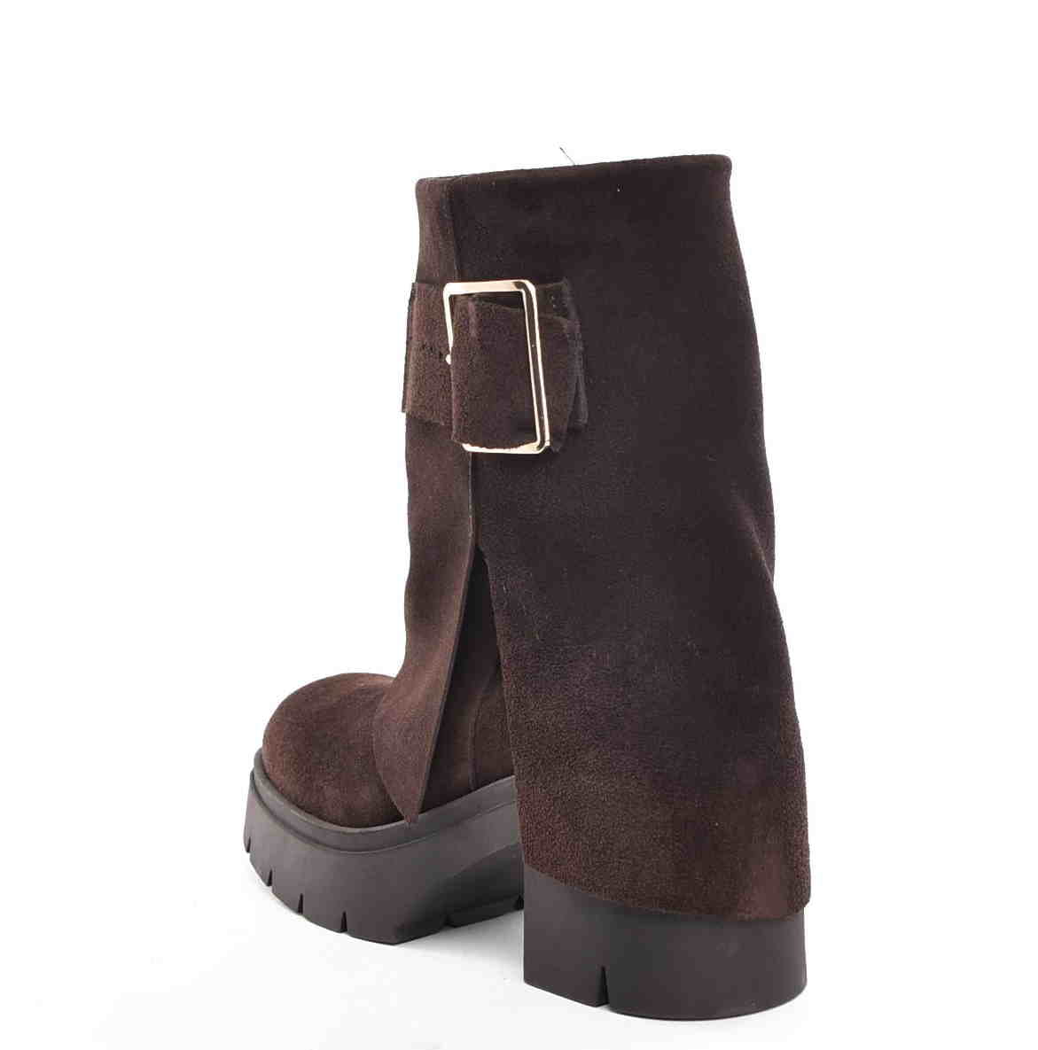 Botki Na Grubym Traperze Skóra Naturalna Czekolada Wywijana Cholewka 3912 Brąz - zdjęcie 2