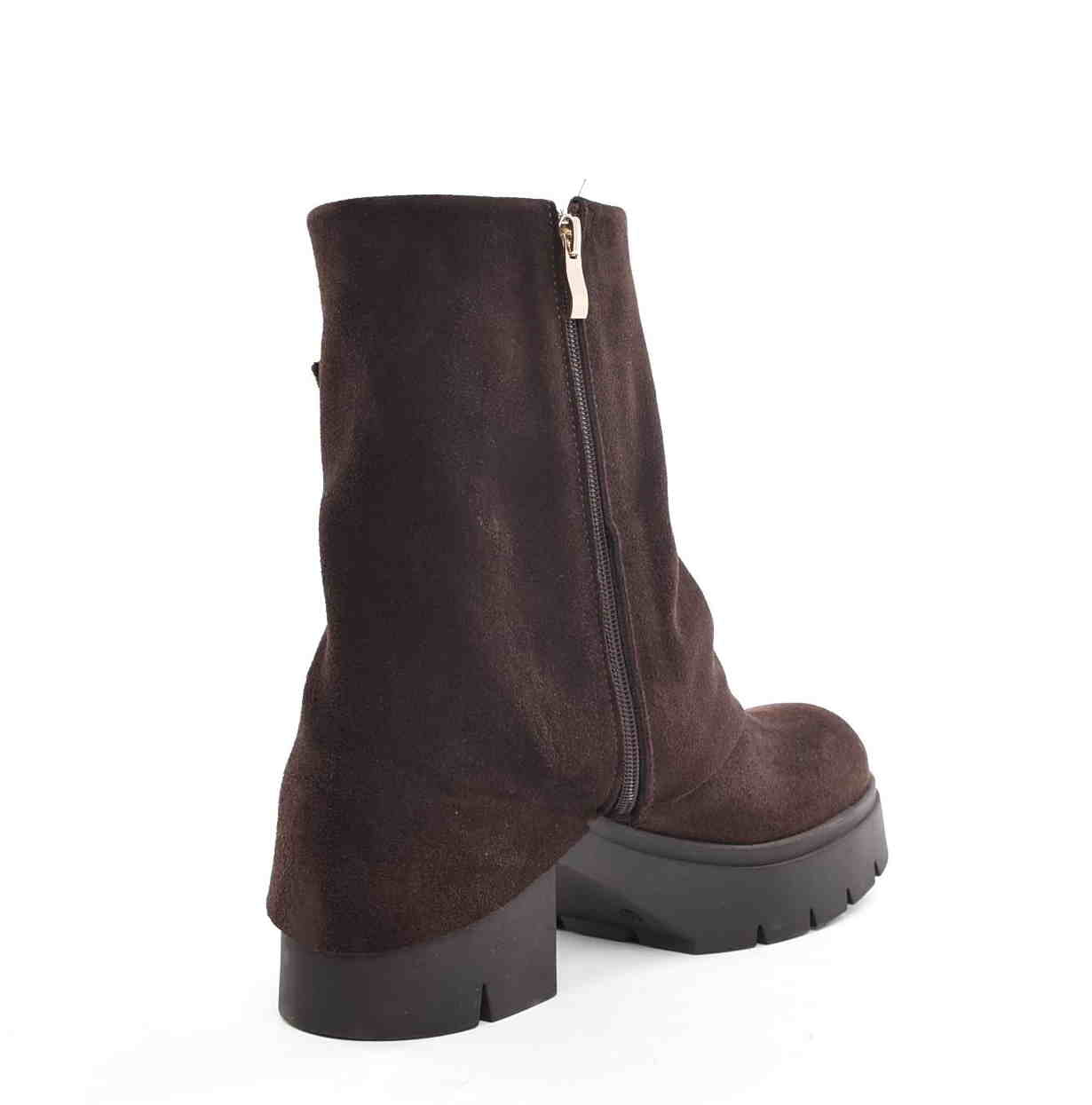 Botki Na Grubym Traperze Skóra Naturalna Czekolada Wywijana Cholewka 3912 Brąz - zdjęcie 3