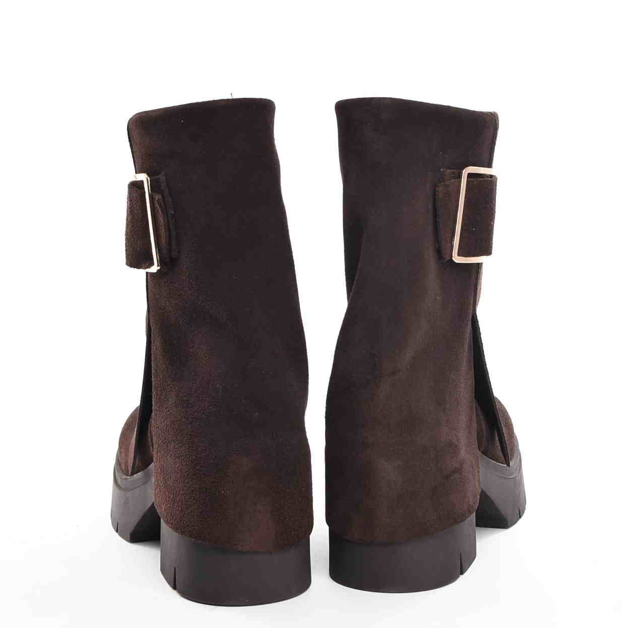 Botki Na Grubym Traperze Skóra Naturalna Czekolada Wywijana Cholewka 3912 Brąz - zdjęcie 4