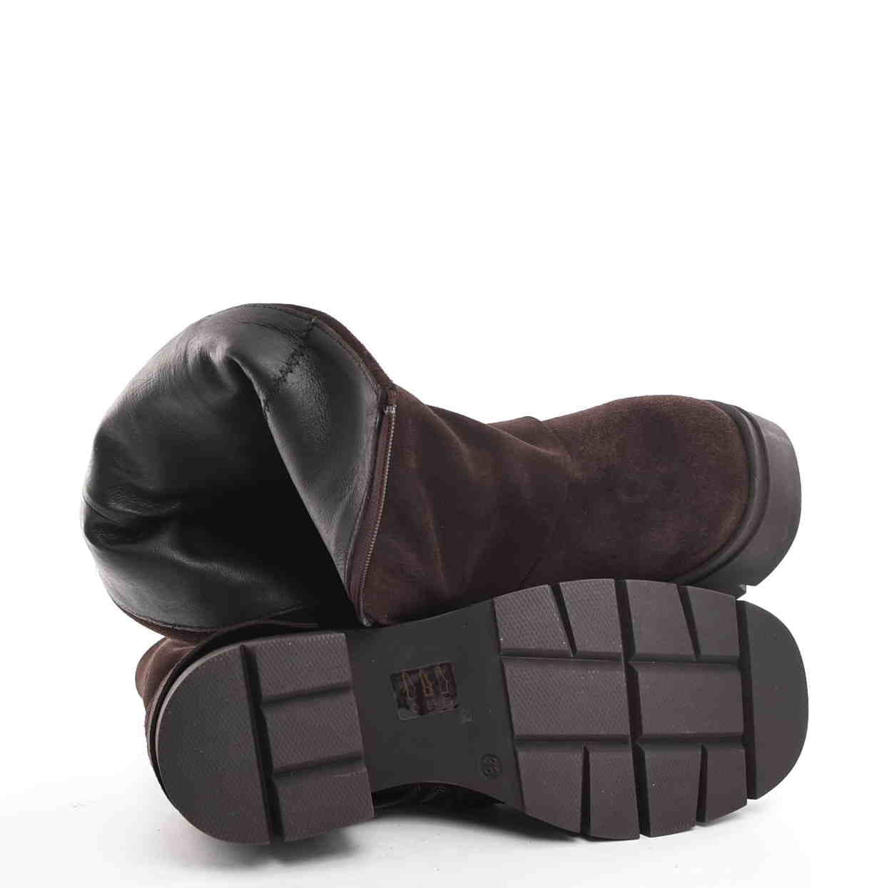 Botki Na Grubym Traperze Skóra Naturalna Czekolada Wywijana Cholewka 3912 Brąz - zdjęcie 5