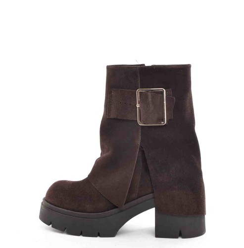 Botki Na Grubym Traperze Skóra Naturalna Czekolada Wywijana Cholewka 3912 Brąz - zdjęcie 7