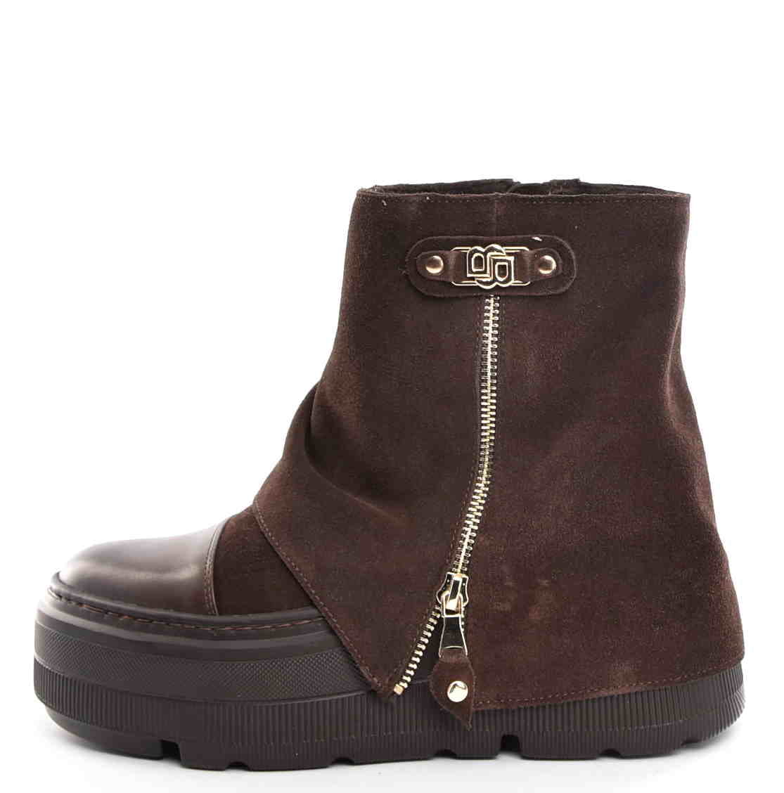 Botki Workery Sneakersy Wywijana Cholewka Ocieplane Zimowe Zamsz Czekolada W-30579-1944-K/Ciemny Brąz - zdjęcie 1