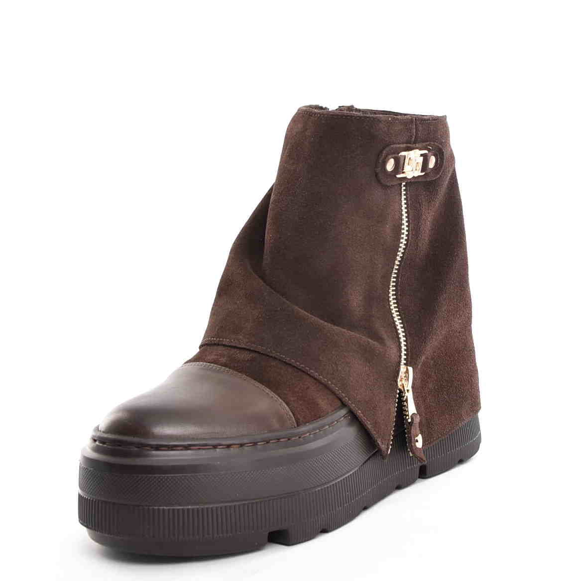 Botki Workery Sneakersy Wywijana Cholewka Ocieplane Zimowe Zamsz Czekolada W-30579-1944-K/Ciemny Brąz - zdjęcie 2