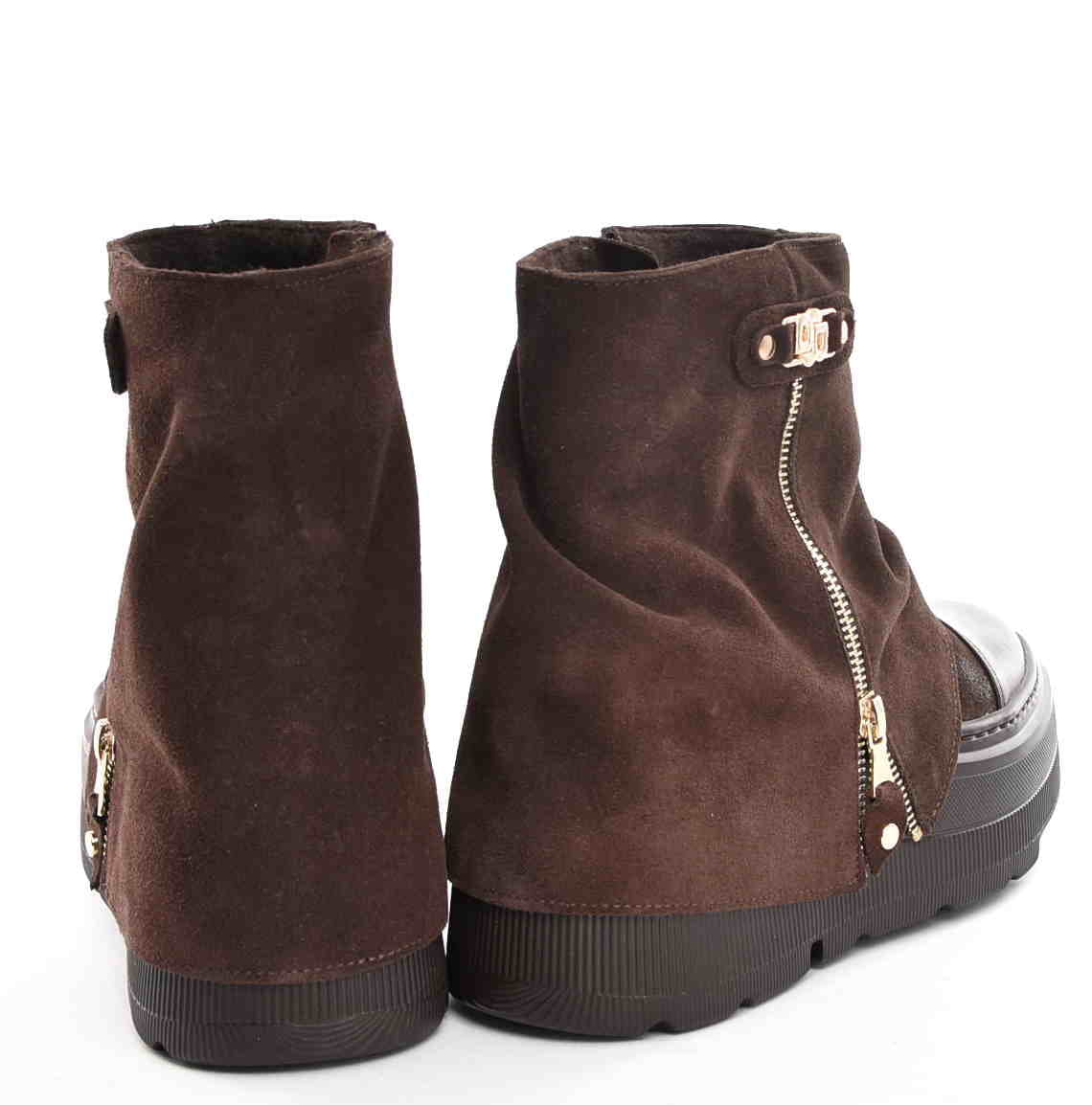 Botki Workery Sneakersy Wywijana Cholewka Ocieplane Zimowe Zamsz Czekolada W-30579-1944-K/Ciemny Brąz - zdjęcie 5