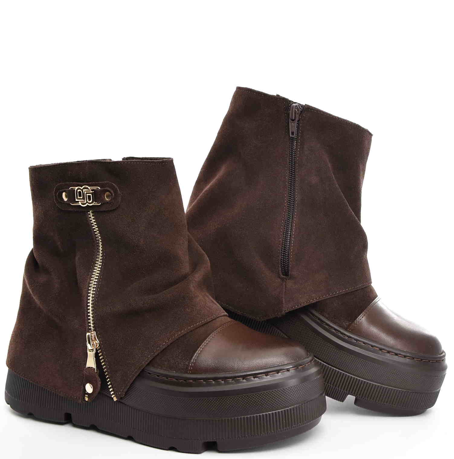 Botki Workery Sneakersy Wywijana Cholewka Ocieplane Zimowe Zamsz Czekolada W-30579-1944-K/Ciemny Brąz - zdjęcie 7