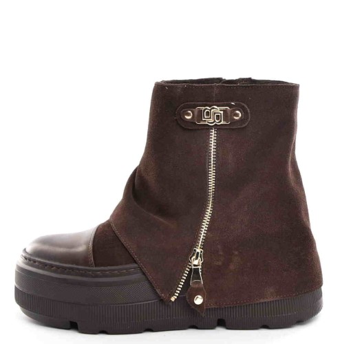 Botki Workery Sneakersy Wywijana Cholewka Ocieplane Zimowe Zamsz Czekolada W-30579-1944-K/Ciemny Brąz - zdjęcie 8