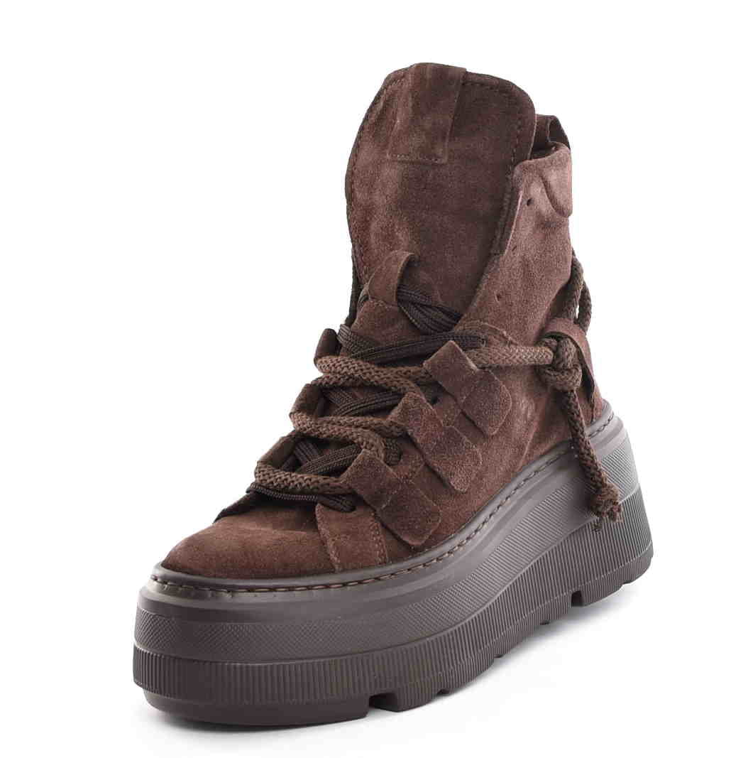 Botki Sneakersy za Kostkę Workery Ocieplane Zamsz Czekolada W-30442-1593-K/Ciemny Brąz - zdjęcie 2