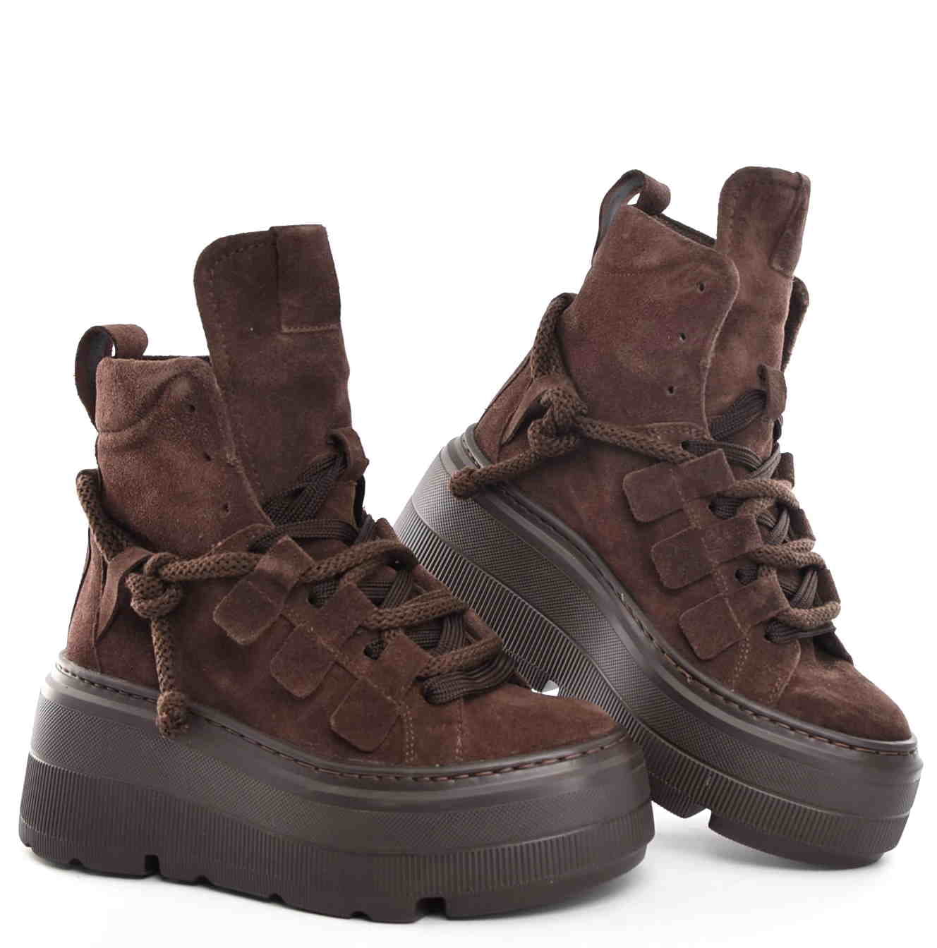 Botki Sneakersy za Kostkę Workery Ocieplane Zamsz Czekolada W-30442-1593-K/Ciemny Brąz - zdjęcie 7