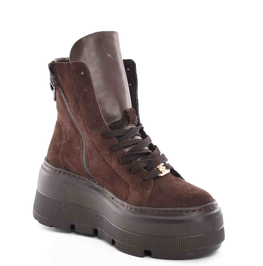 Botki Workery Sneakersy za Kostkę Zimowe Zamsz Czekolada W-30576-1993-K/Ciemny Brąz - zdjęcie 3