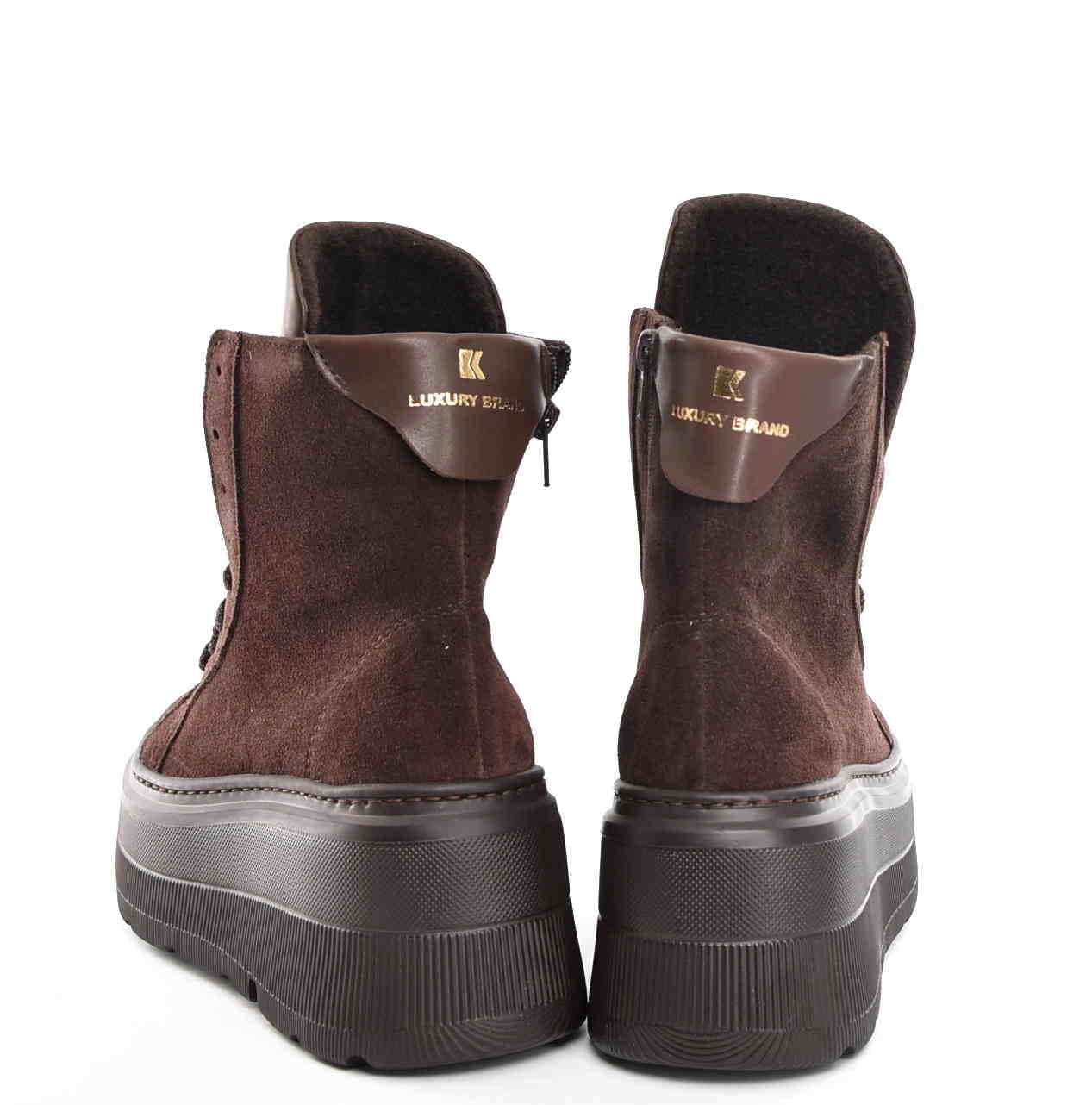 Botki Workery Sneakersy za Kostkę Zimowe Zamsz Czekolada W-30576-1993-K/Ciemny Brąz - zdjęcie 4