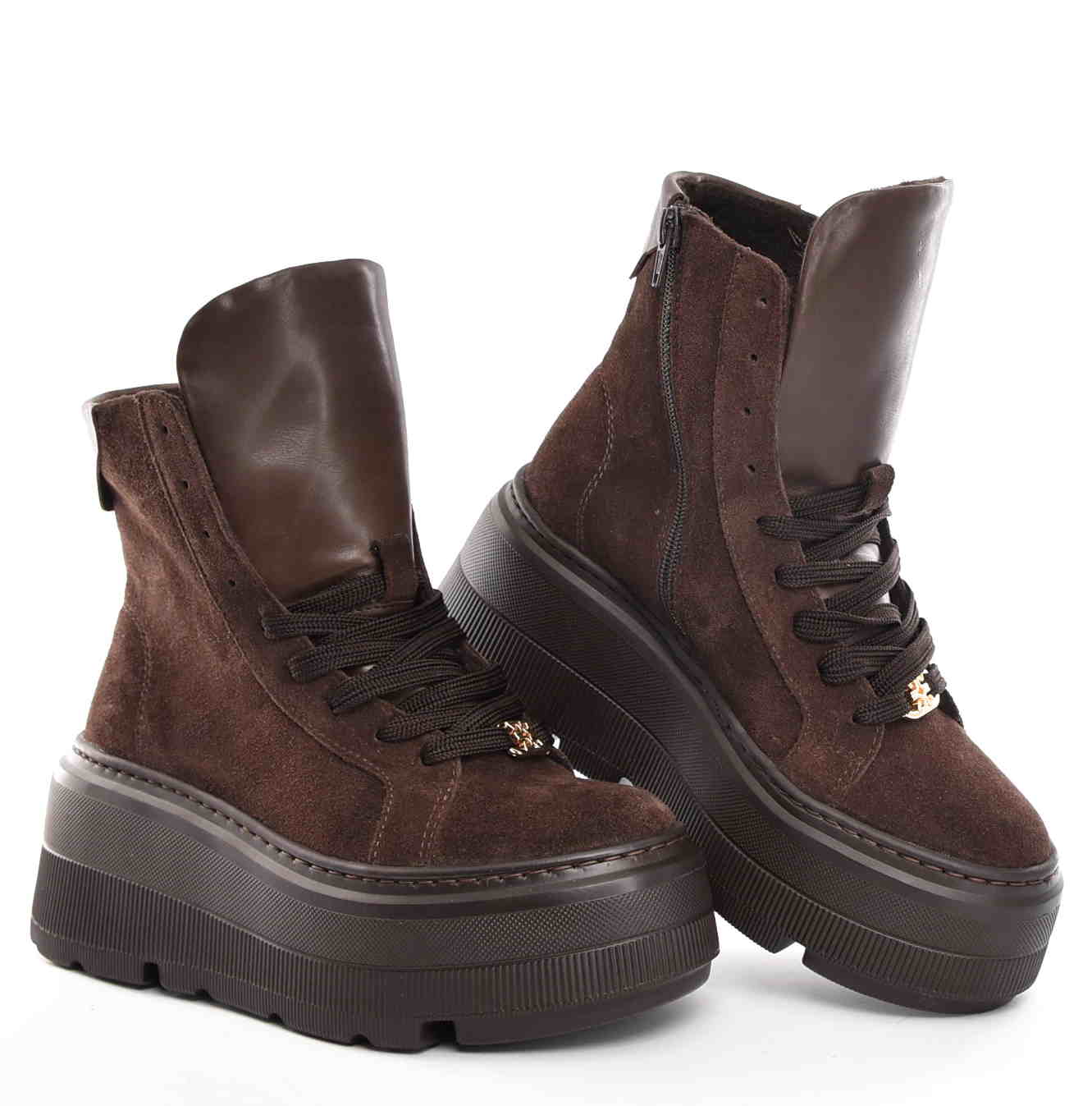 Botki Workery Sneakersy za Kostkę Zimowe Zamsz Czekolada W-30576-1993-K/Ciemny Brąz - zdjęcie 6