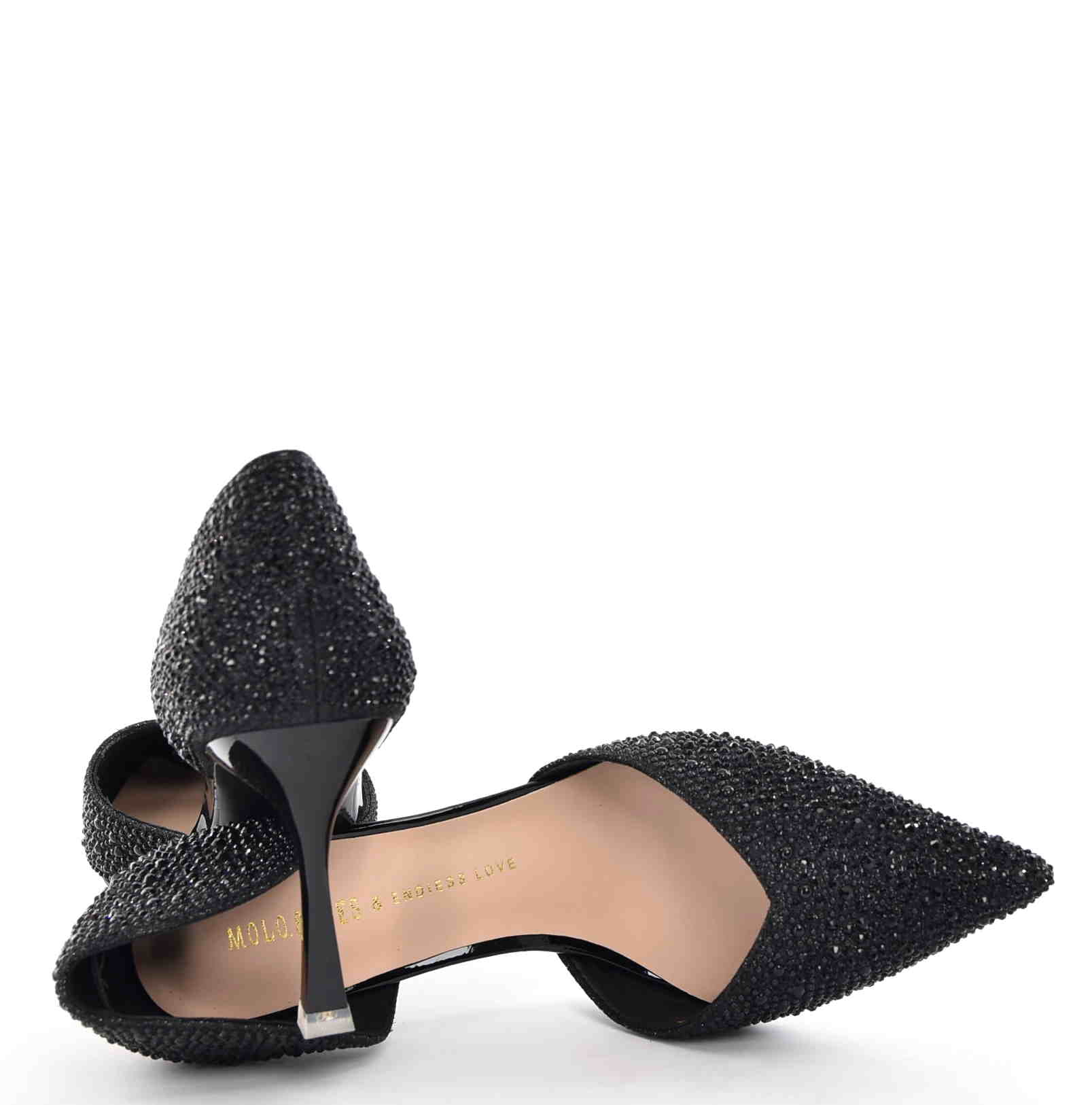 Luksusowe Satynowe Szpilki Glamour z Czarnymi Cyrkoniami MOLO 252-55K Czarny - zdjęcie 5