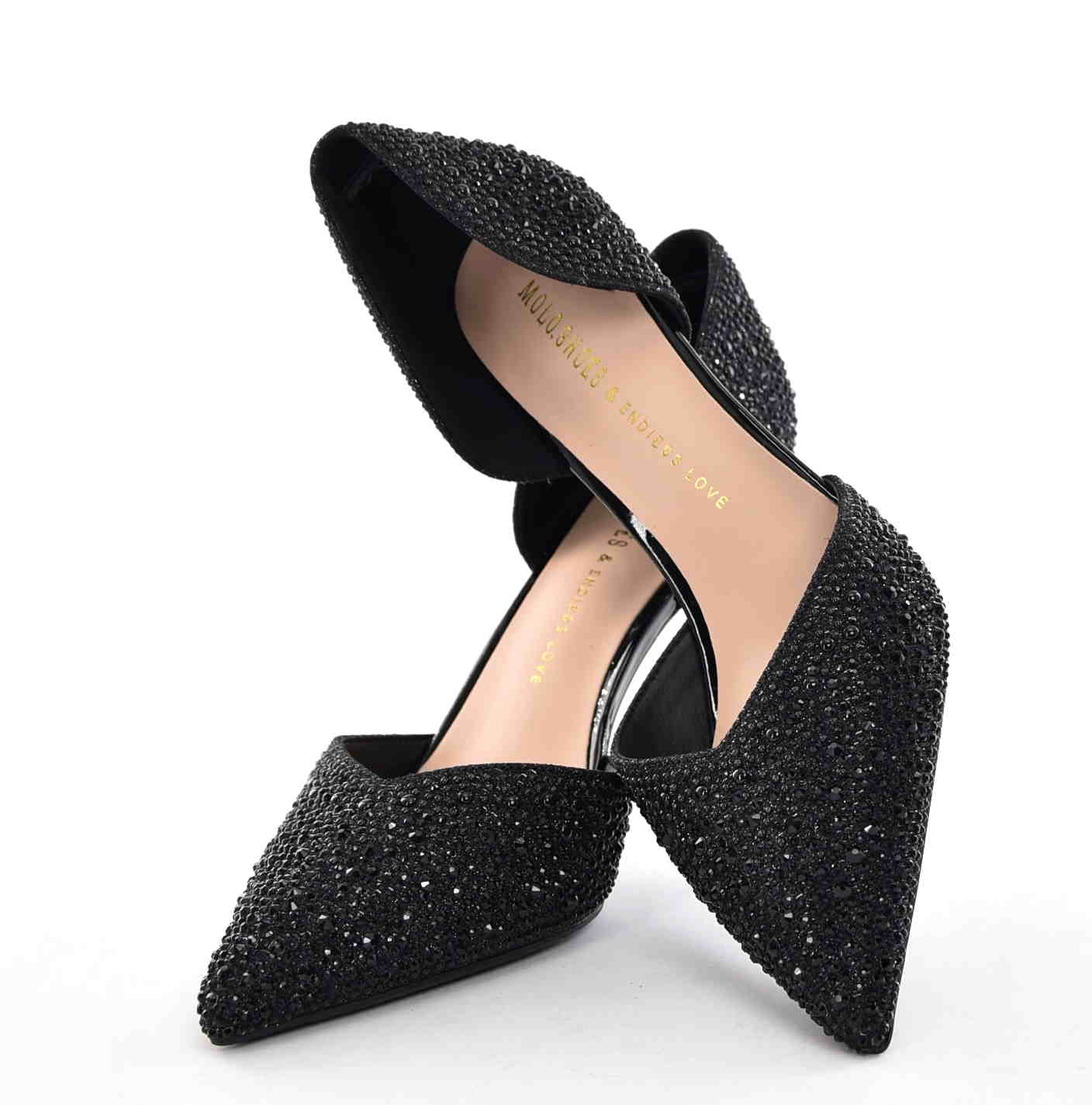 Luksusowe Satynowe Szpilki Glamour z Czarnymi Cyrkoniami MOLO 252-55K Czarny - zdjęcie 7