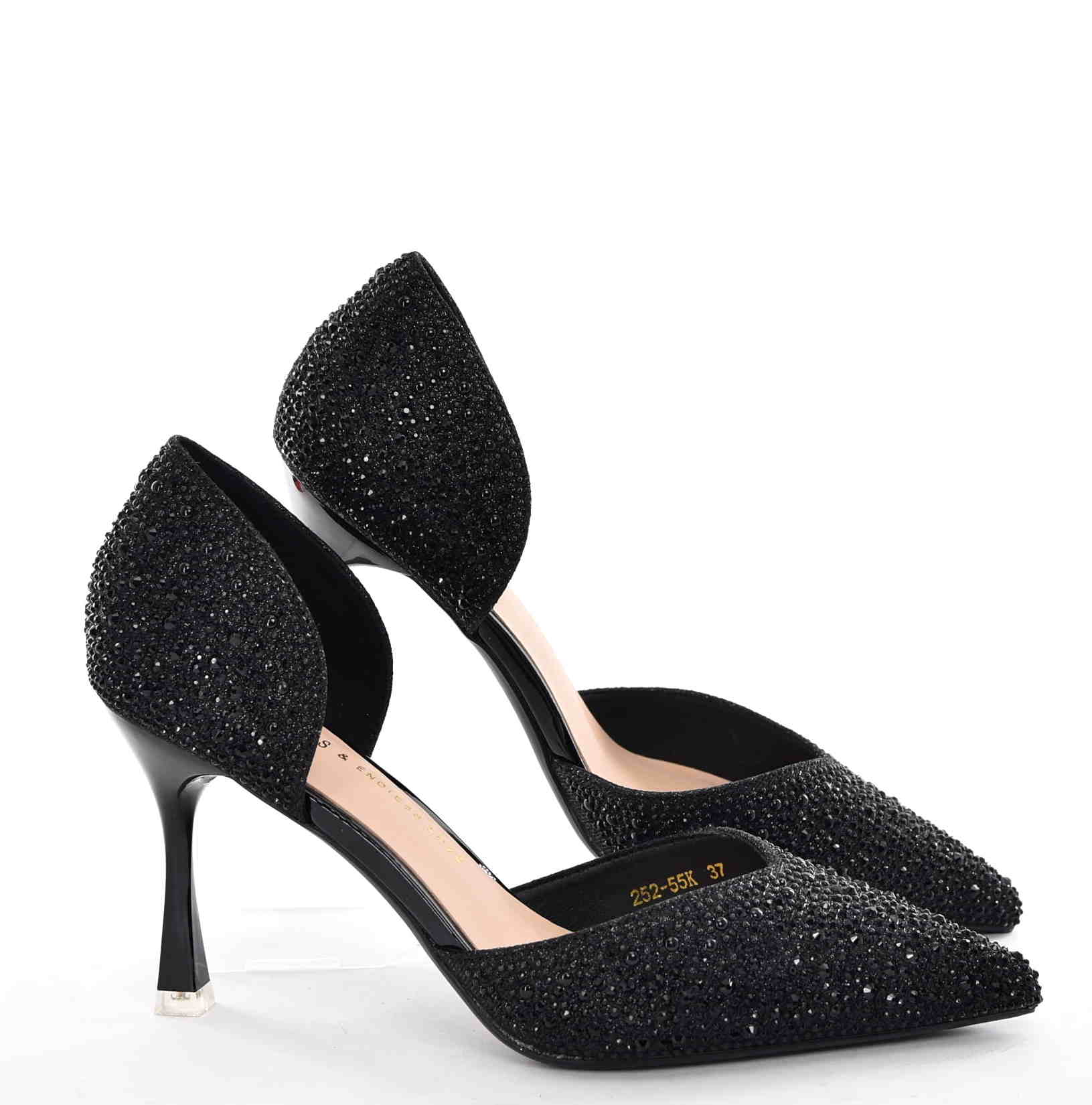 Luksusowe Satynowe Szpilki Glamour z Czarnymi Cyrkoniami MOLO 252-55K Czarny - zdjęcie 8
