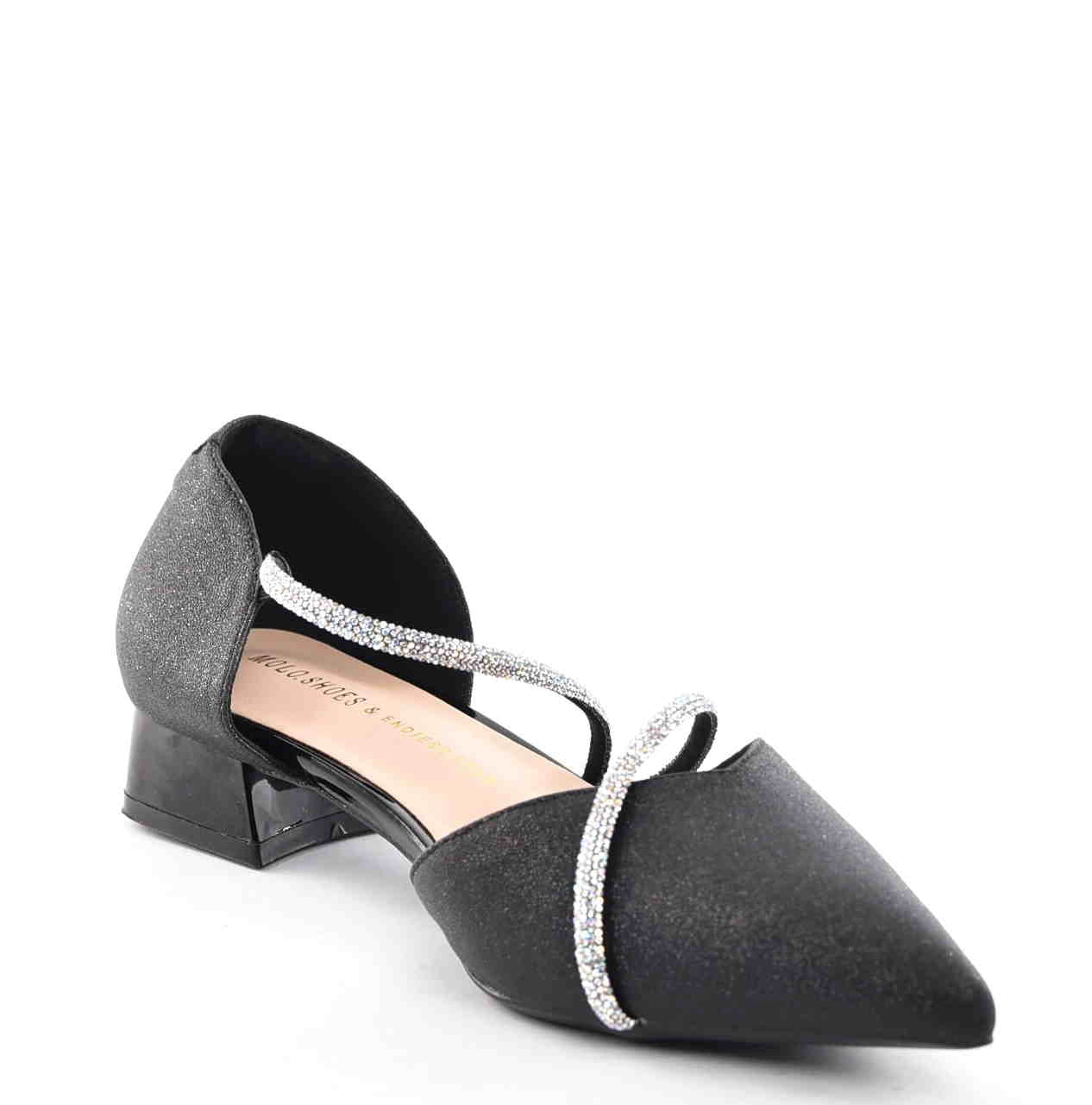 Krystaliczna Elegancja Satynowe Czółenka w Najmodniejszym Wydaniu MOLO 502-8K Czarny - zdjęcie 3