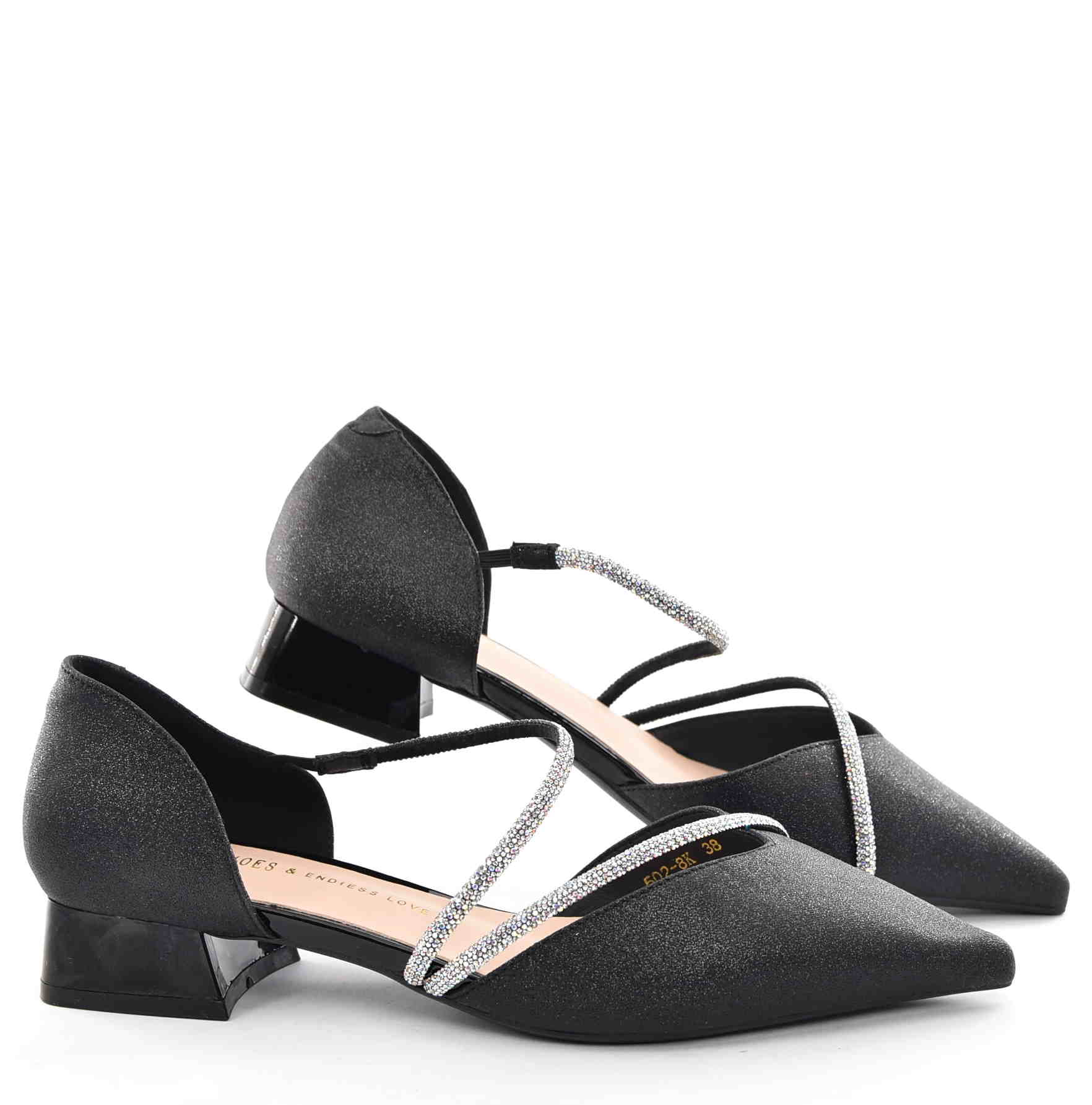 Krystaliczna Elegancja Satynowe Czółenka w Najmodniejszym Wydaniu MOLO 502-8K Czarny - zdjęcie 7