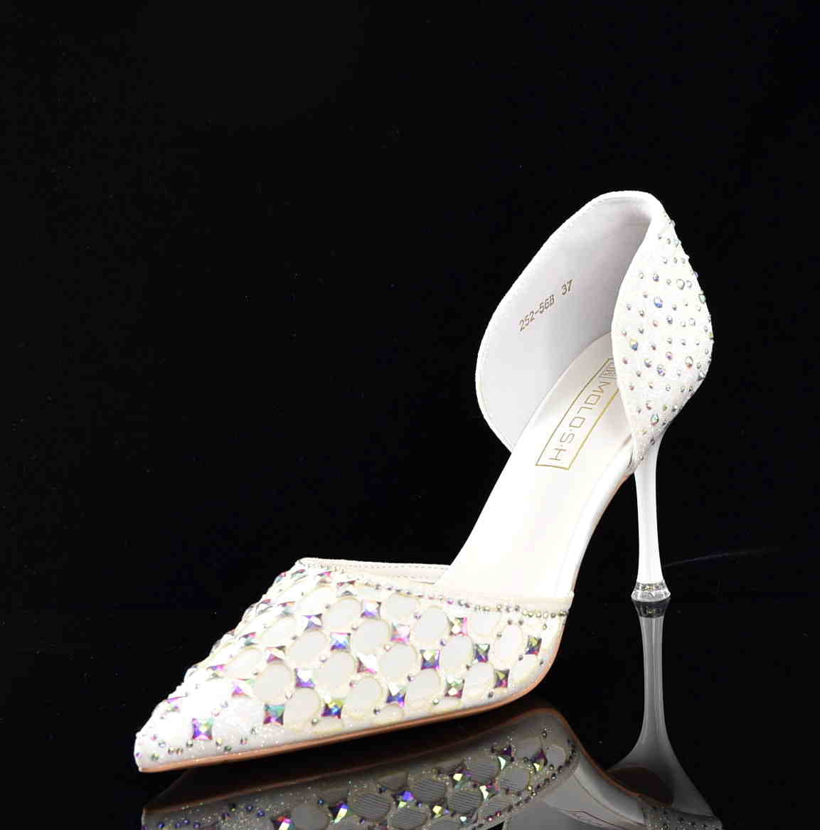 Krystaliczny Majestat Satynowe Szpilki Couture Ślubne MOLO 252-56B White/Ecru - zdjęcie 2