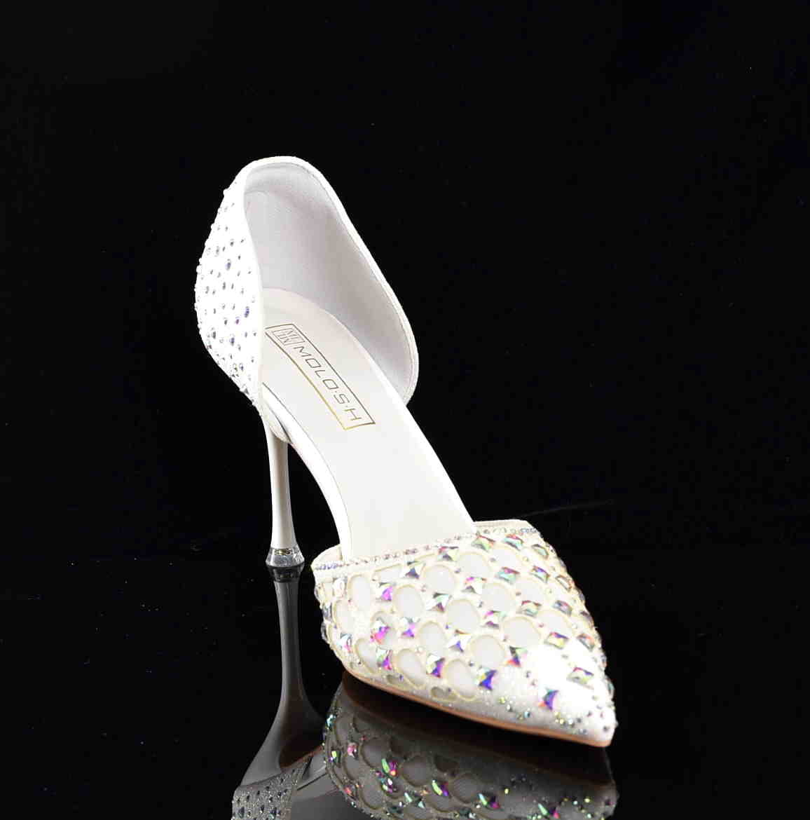 Krystaliczny Majestat Satynowe Szpilki Couture Ślubne MOLO 252-56B White/Ecru - zdjęcie 3