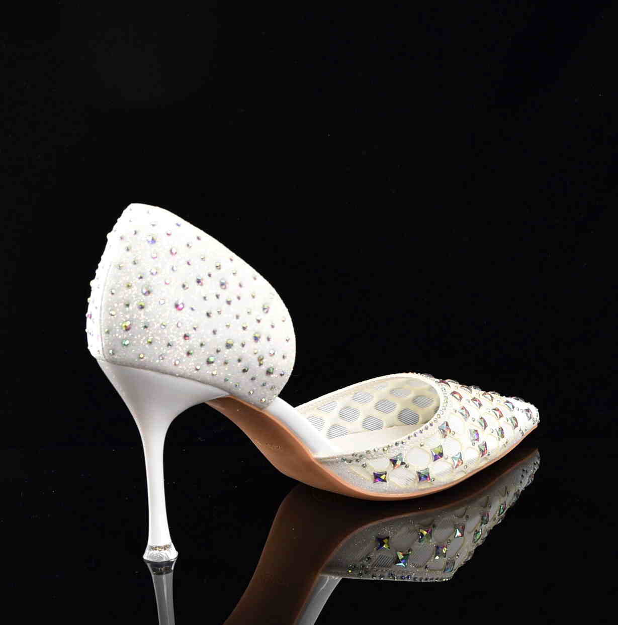 Krystaliczny Majestat Satynowe Szpilki Couture Ślubne MOLO 252-56B White/Ecru - zdjęcie 4