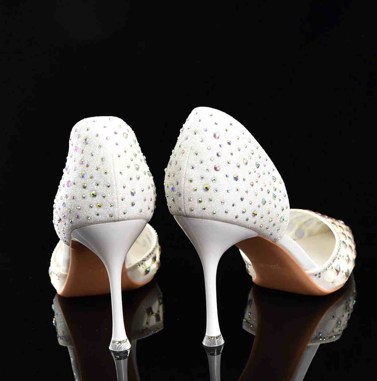 Krystaliczny Majestat Satynowe Szpilki Couture Ślubne MOLO 252-56B White/Ecru - zdjęcie 5