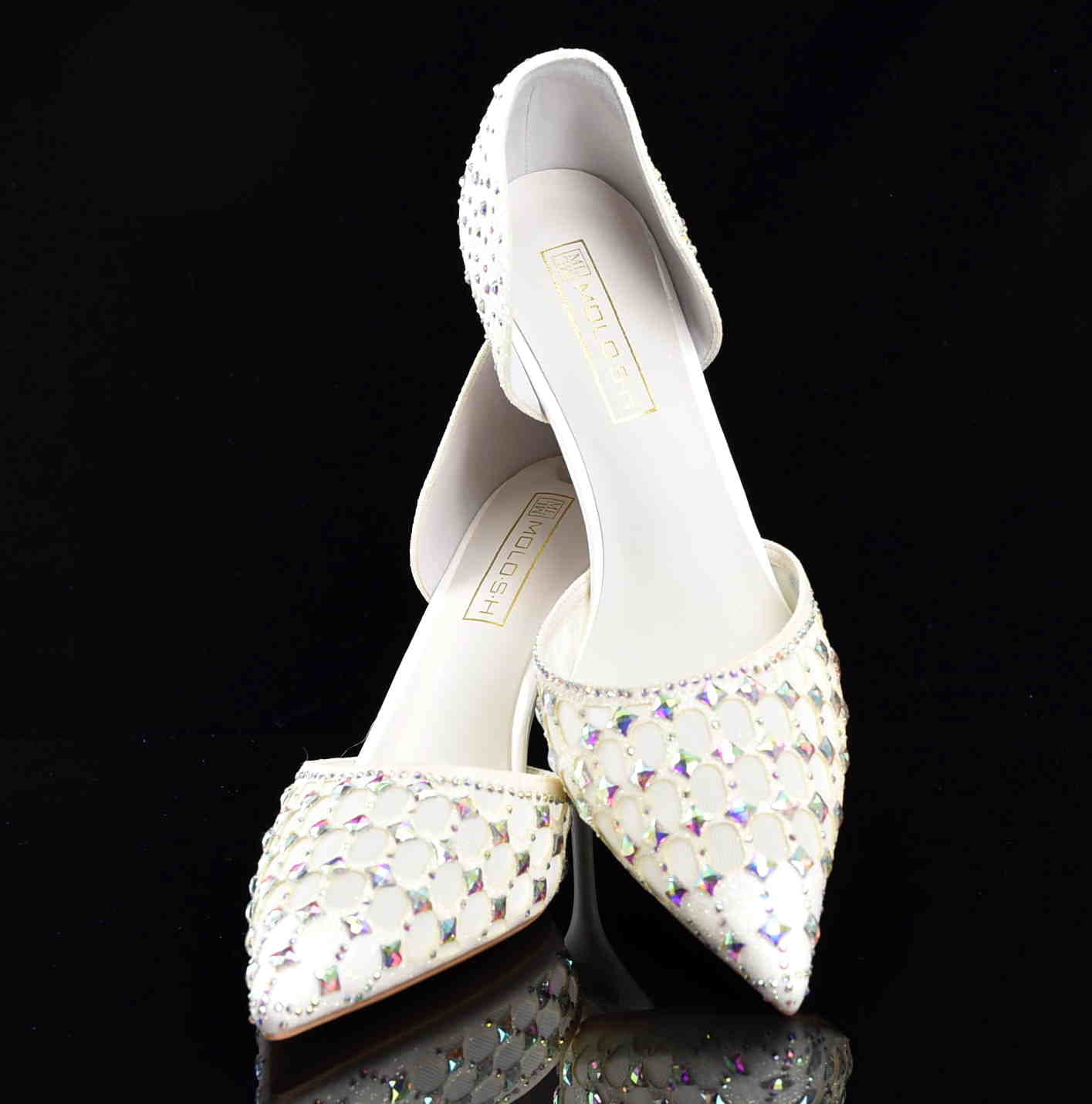 Krystaliczny Majestat Satynowe Szpilki Couture Ślubne MOLO 252-56B White/Ecru - zdjęcie 6