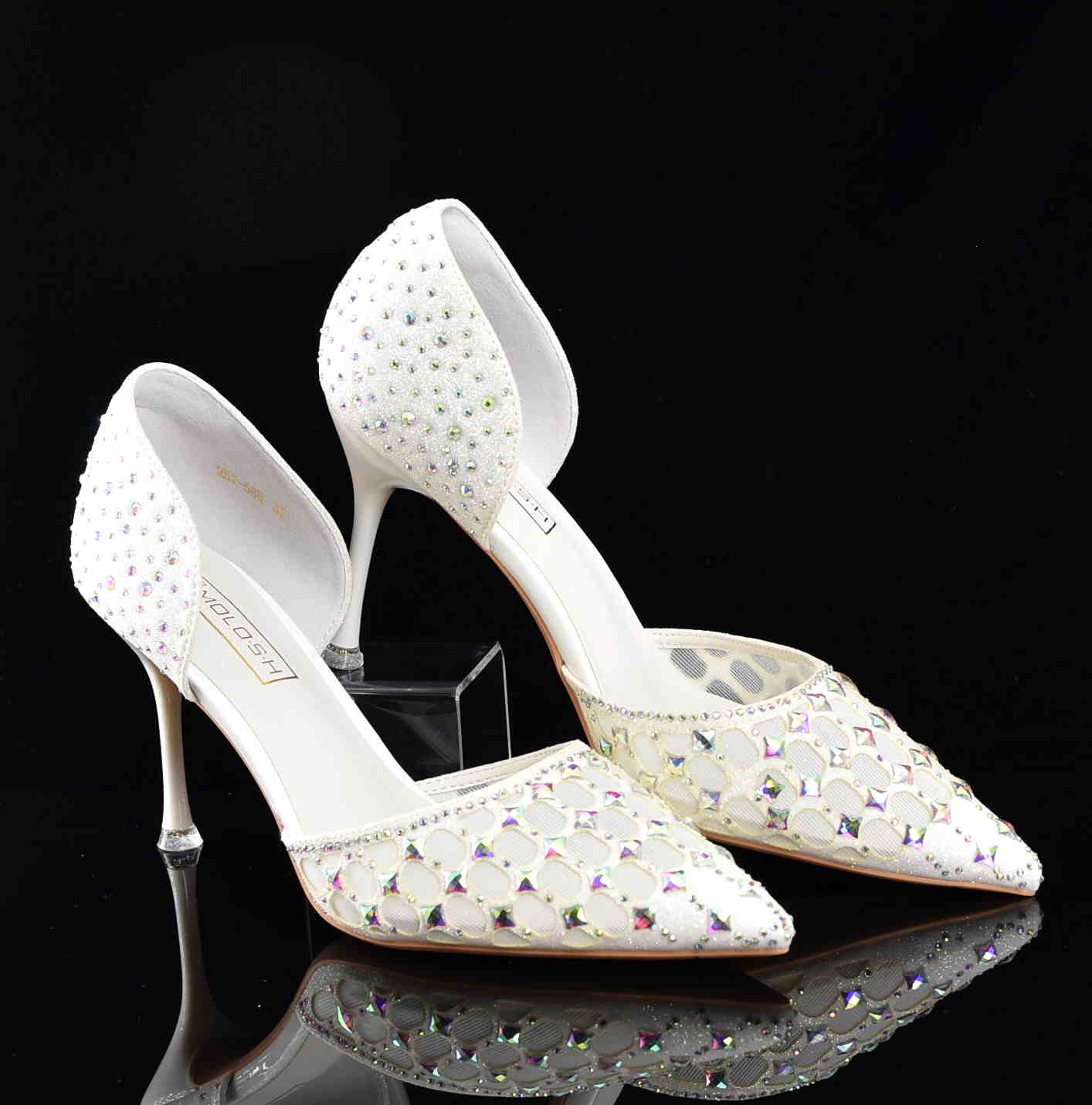 Krystaliczny Majestat Satynowe Szpilki Couture Ślubne MOLO 252-56B White/Ecru - zdjęcie 7