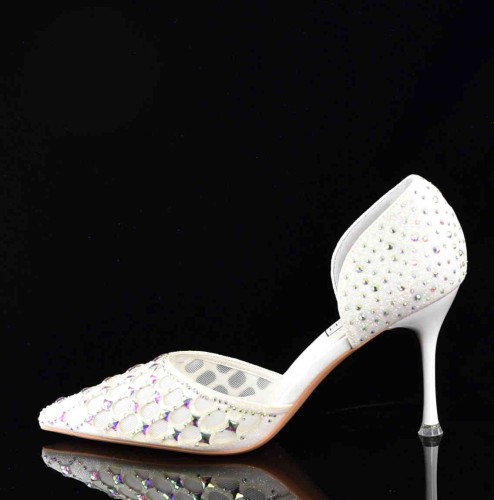 Krystaliczny Majestat Satynowe Szpilki Couture Ślubne MOLO 252-56B White/Ecru - zdjęcie 8