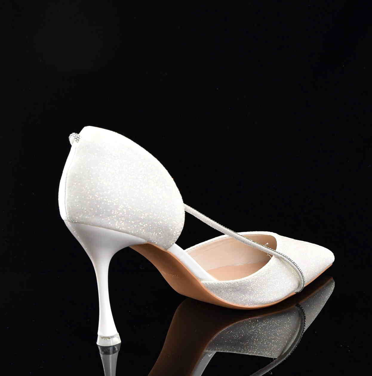 Diamentowy Blask Brokatowe Szpilki w Stylu Glamour Ślubne MOLO 252-63B White/Ecru Brokat - zdjęcie 4