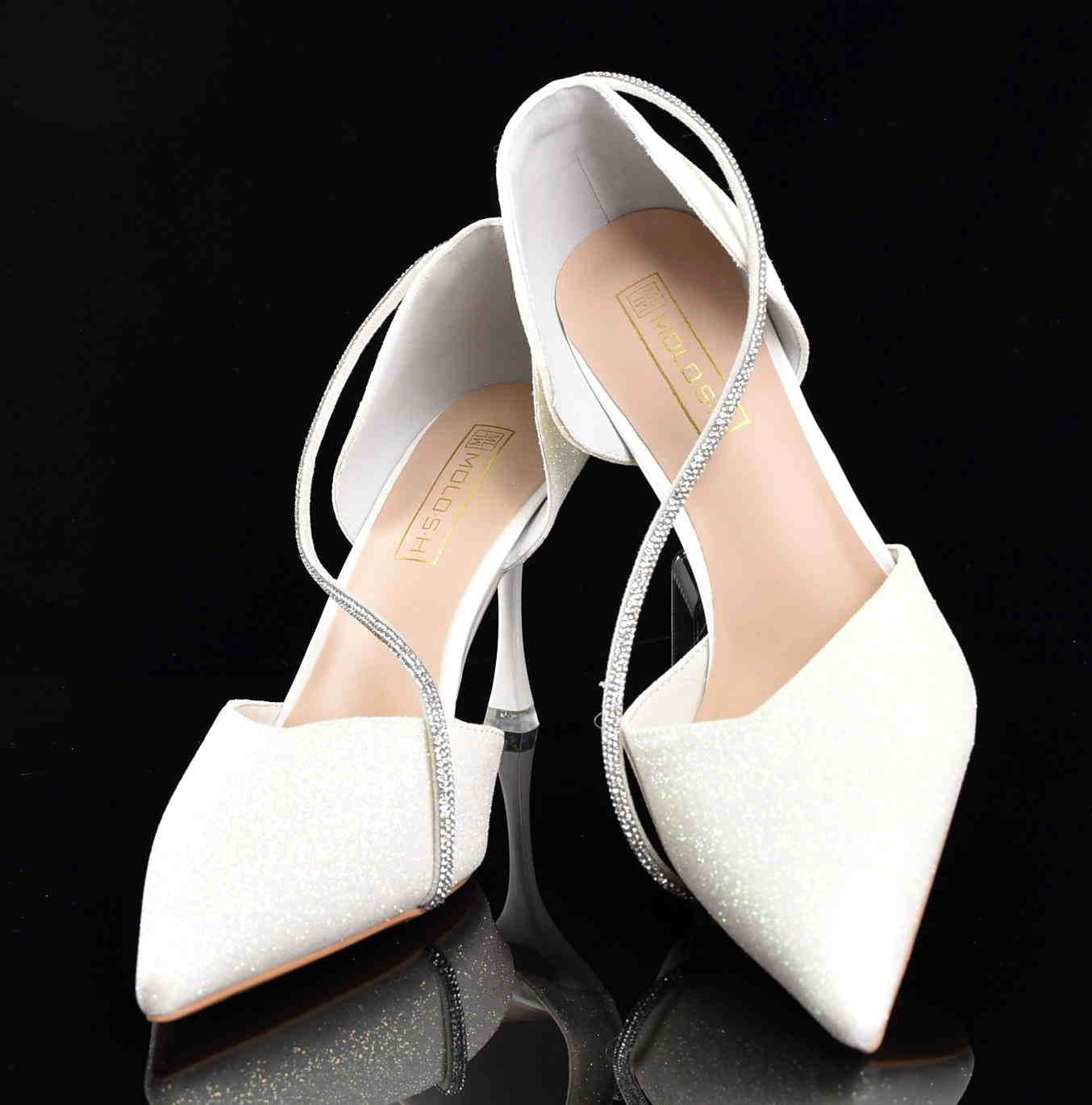 Diamentowy Blask Brokatowe Szpilki w Stylu Glamour Ślubne MOLO 252-63B White/Ecru Brokat - zdjęcie 8