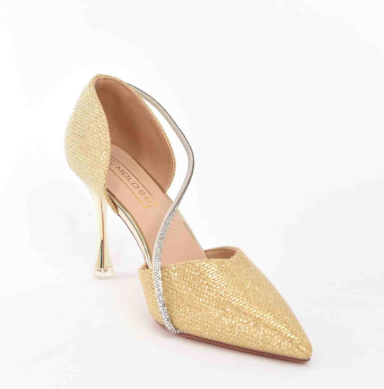 Diamentowy Blask Brokatowe Szpilki w Stylu Glamour Ślubne MOLO 252-83J Gold Złoty Satyna - zdjęcie 2