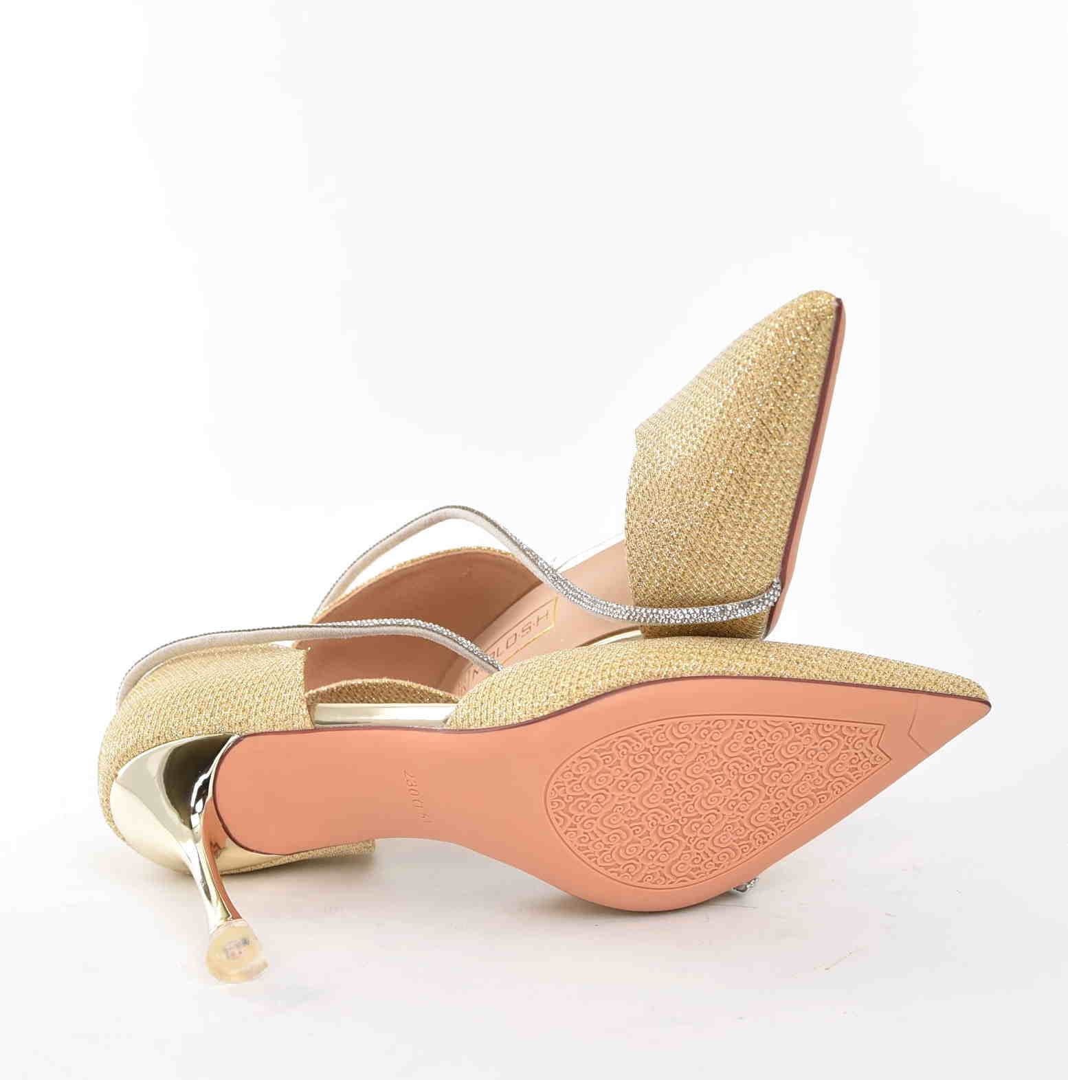 Diamentowy Blask Brokatowe Szpilki w Stylu Glamour Ślubne MOLO 252-83J Gold Złoty Satyna - zdjęcie 4