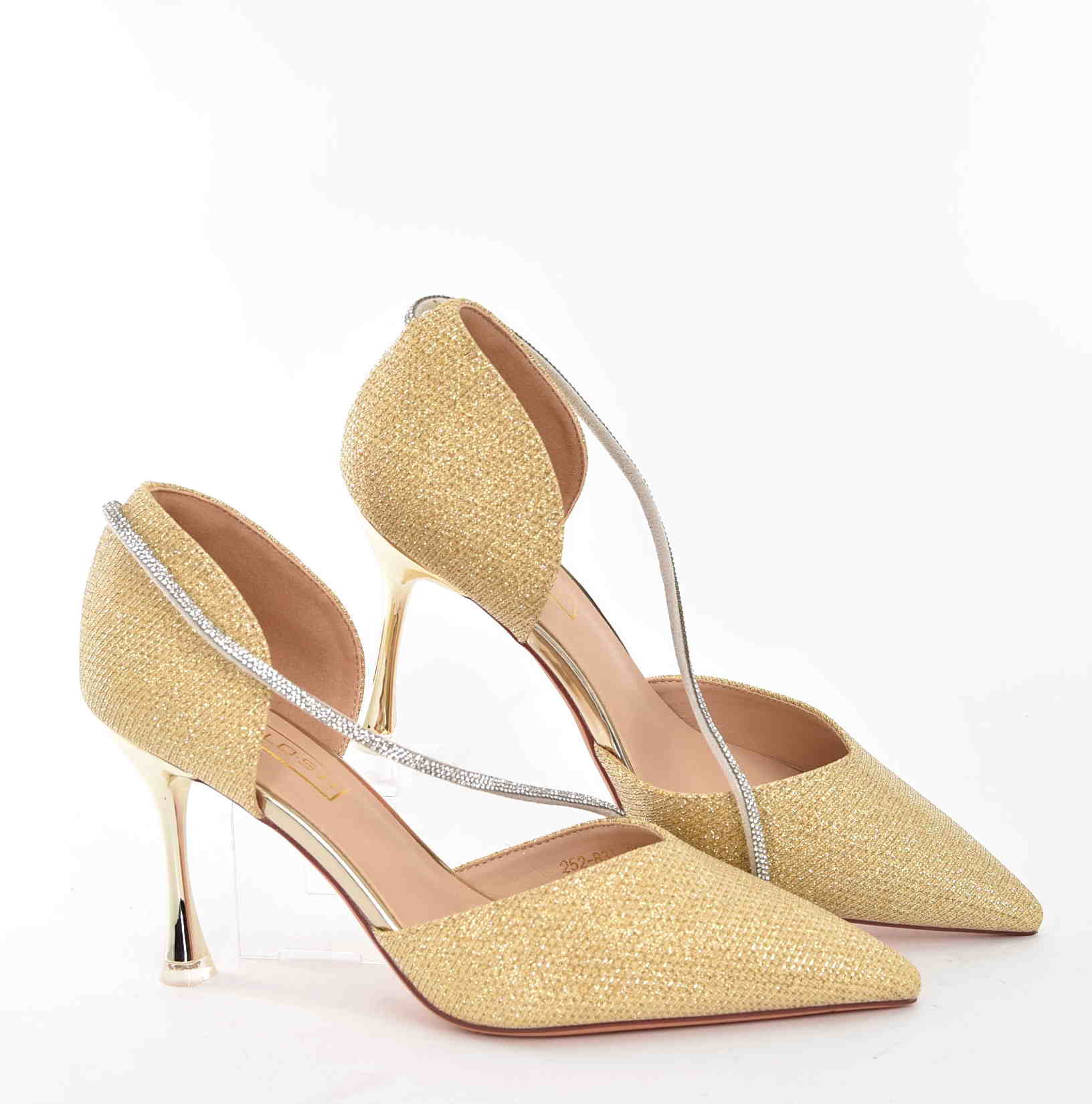 Diamentowy Blask Brokatowe Szpilki w Stylu Glamour Ślubne MOLO 252-83J Gold Złoty Satyna - zdjęcie 5