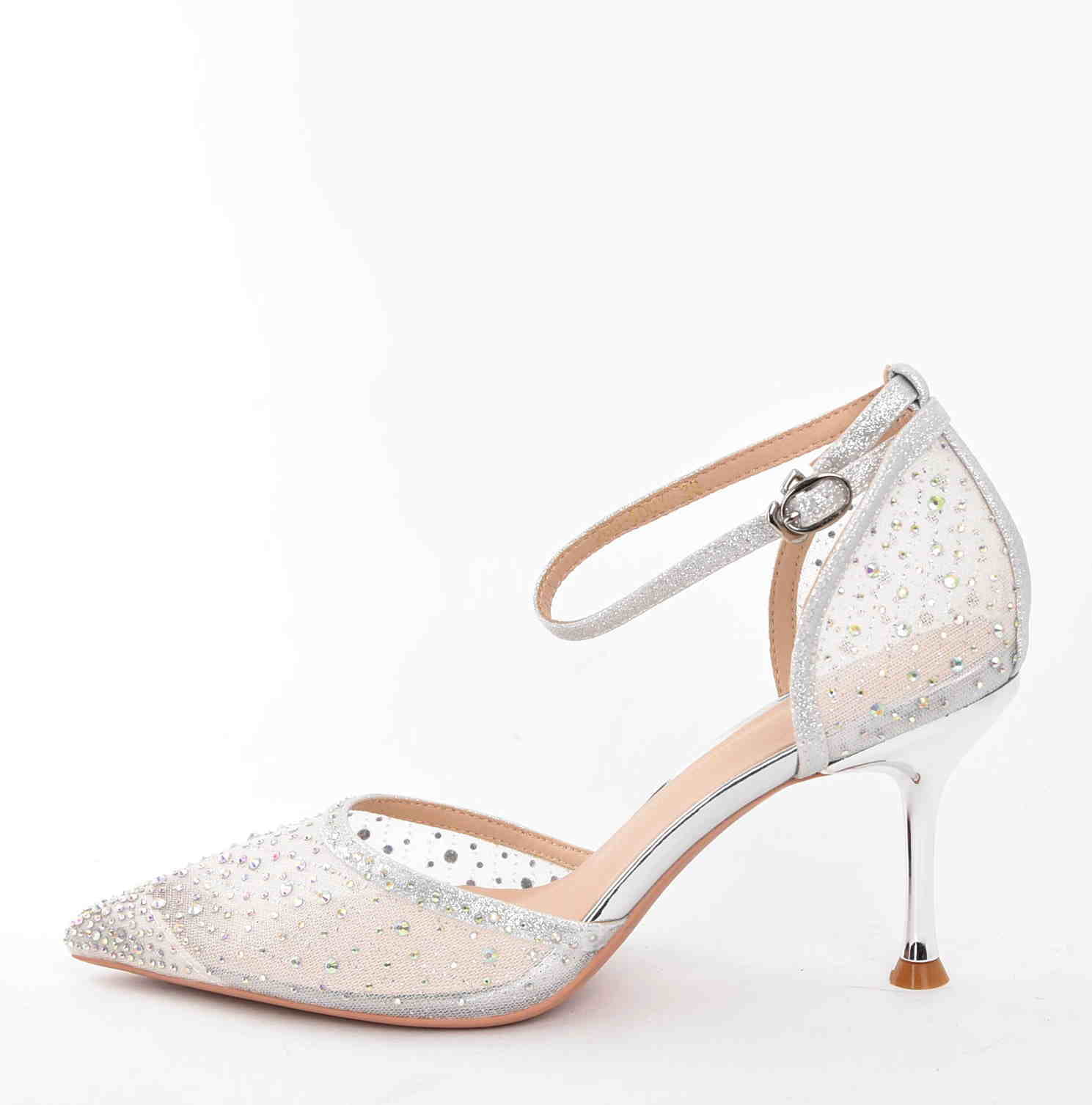 Czółenka Glamour z Cyrkoniami na Szpilce „Princess” – Eleganckie Buty Ślubne z Siateczki MOLO 266-100Y/ Ecru/Biały