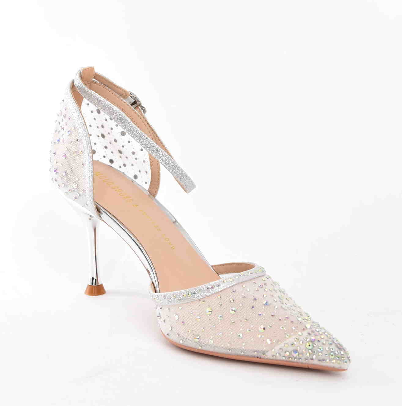 Czółenka Glamour z Cyrkoniami na Szpilce „Princess” – Eleganckie Buty Ślubne z Siateczki MOLO 266-100Y/ Ecru/Biały - zdjęcie 2