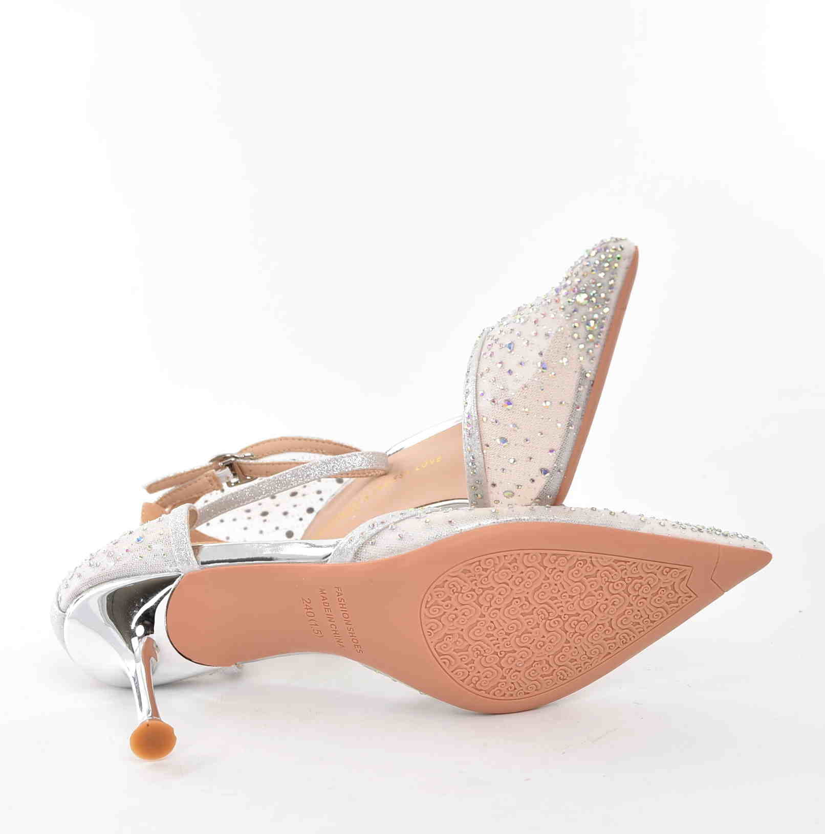 Czółenka Glamour z Cyrkoniami na Szpilce „Princess” – Eleganckie Buty Ślubne z Siateczki MOLO 266-100Y/ Ecru/Biały - zdjęcie 4