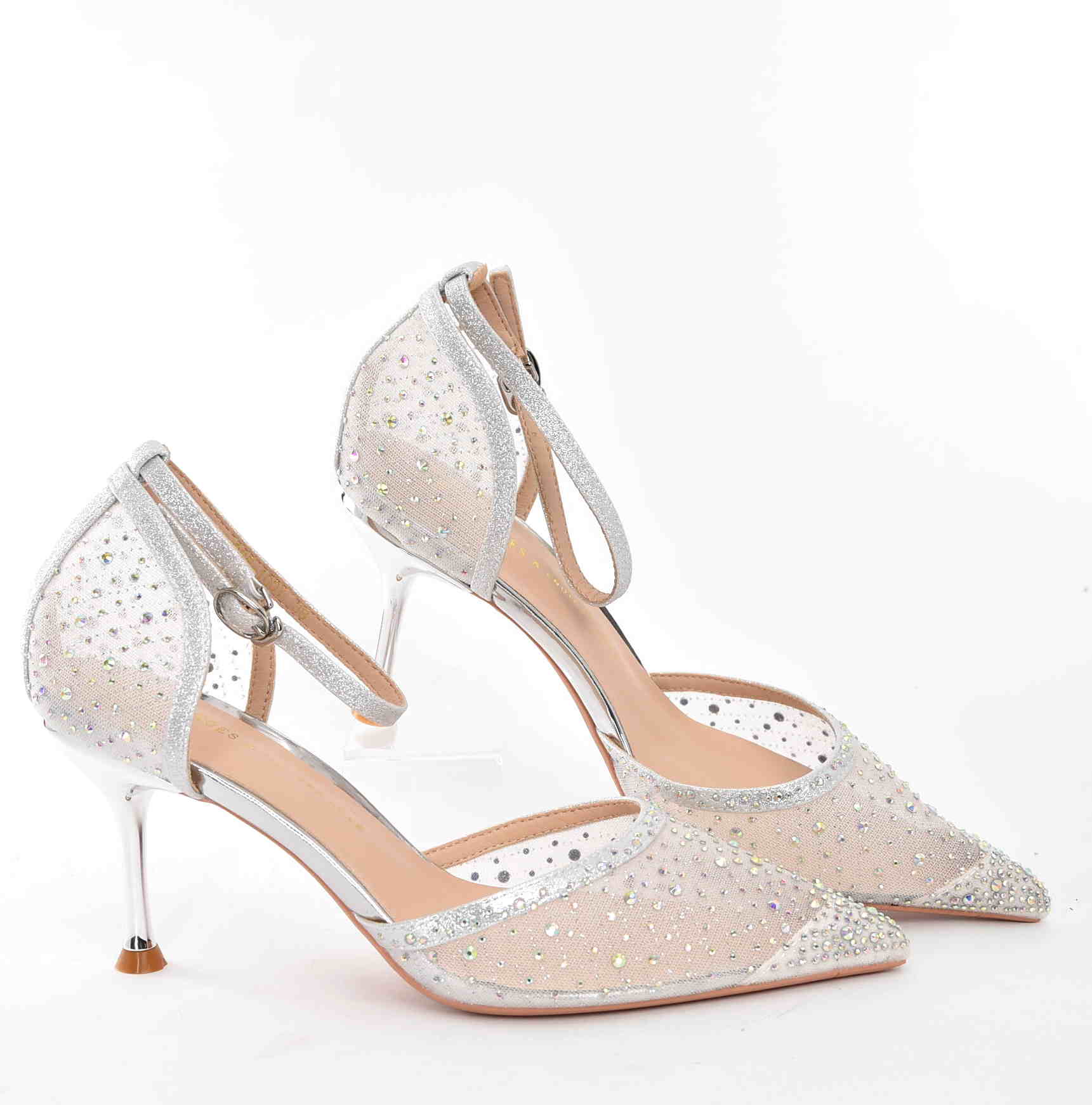 Czółenka Glamour z Cyrkoniami na Szpilce „Princess” – Eleganckie Buty Ślubne z Siateczki MOLO 266-100Y/ Ecru/Biały - zdjęcie 5