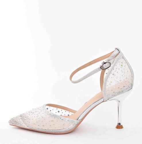 Czółenka Glamour z Cyrkoniami na Szpilce „Princess” – Eleganckie Buty Ślubne z Siateczki MOLO 266-100Y/ Ecru/Biały - zdjęcie 6