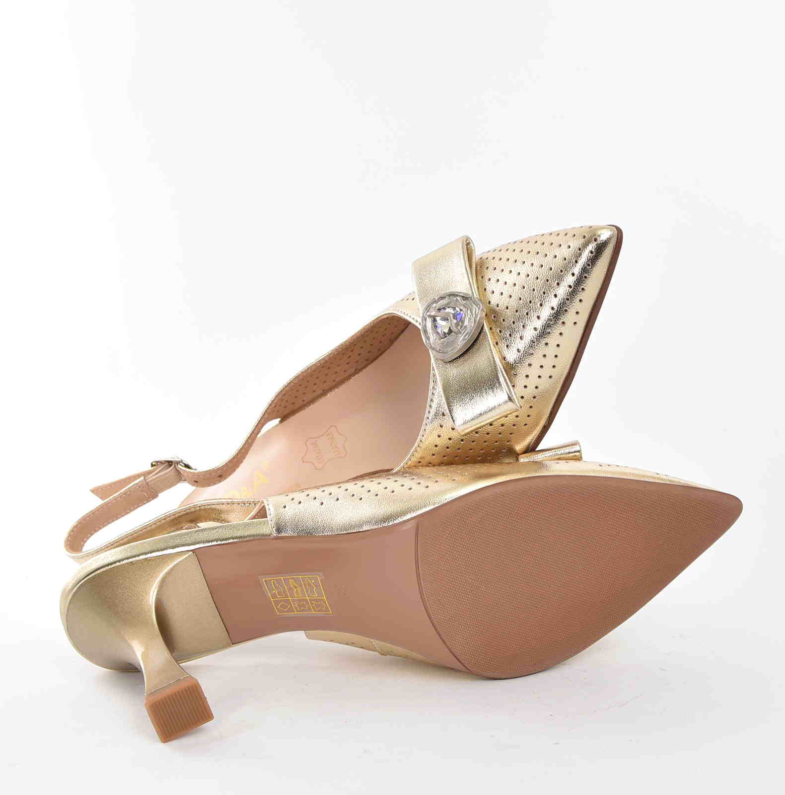 Damskie Skórzane Czółenka Subtelny Luksus Który Przyciąga Spojrzenia D&A Barski Premium Collection CR61-3119 GOLD/Złoty - zdjęcie 4