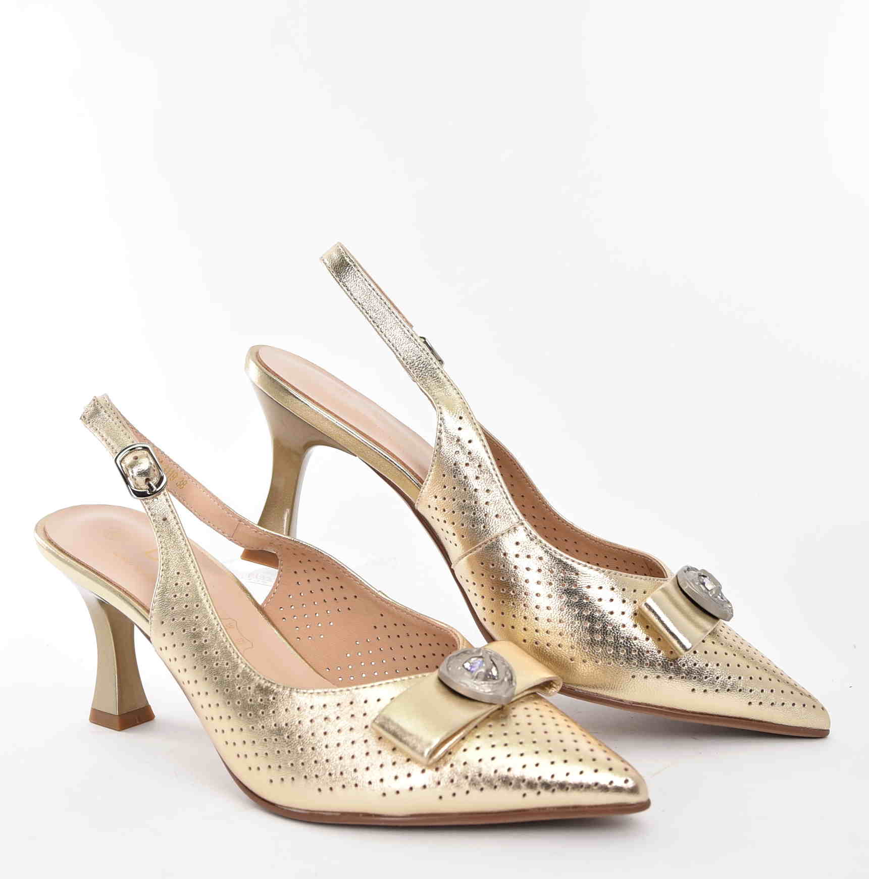 Damskie Skórzane Czółenka Subtelny Luksus Który Przyciąga Spojrzenia D&A Barski Premium Collection CR61-3119 GOLD/Złoty - zdjęcie 5