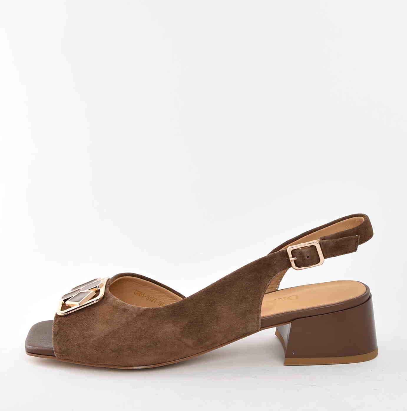 Letni Bestseller Zamszowe Sandałki z Ozdobą na Wygodnym Obcasie D&A Barski Premium Collection CR61-3127 Cognac/Koniakowy Brąz - zdjęcie 1