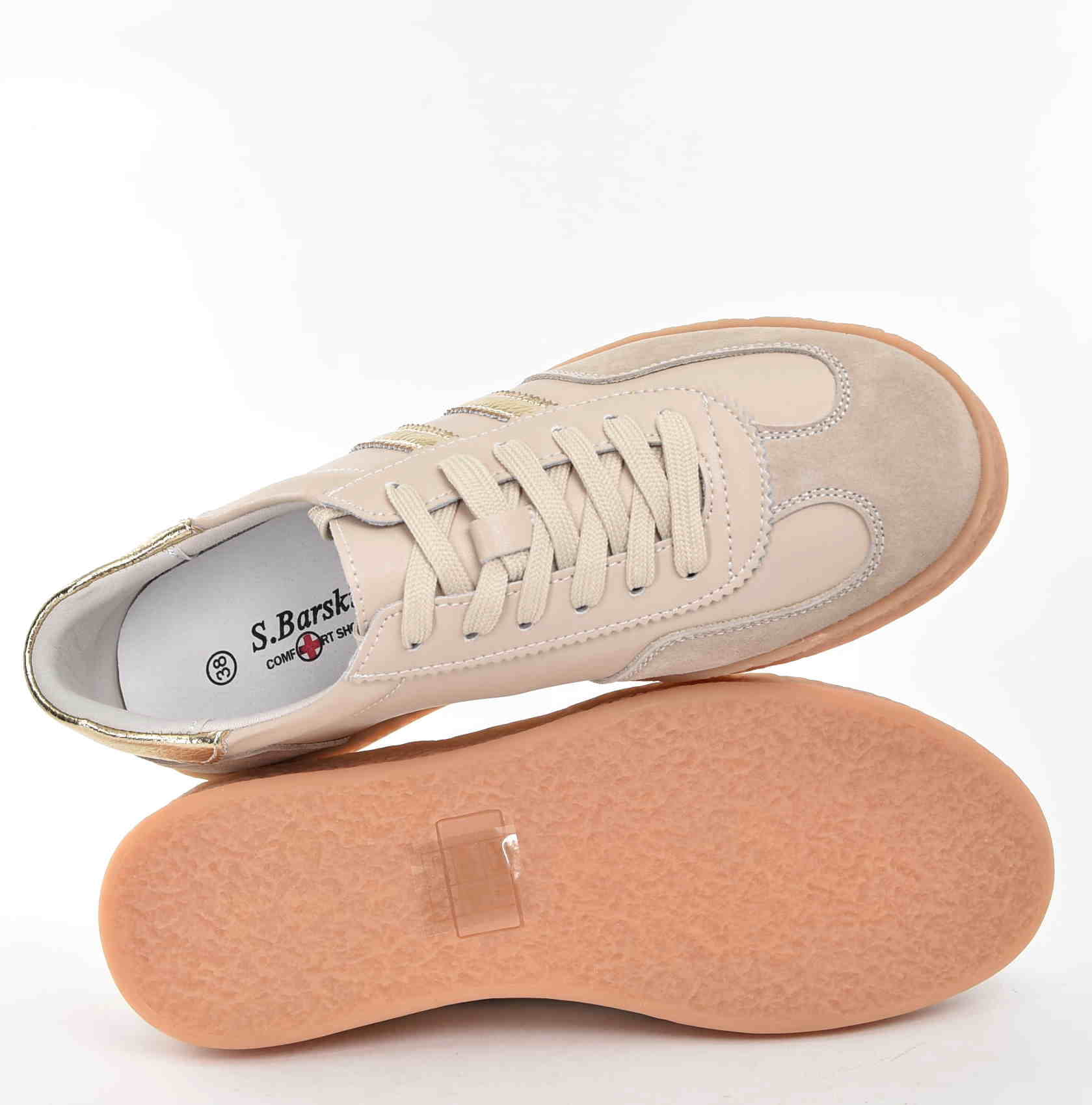 Beżowo Złote Skórzane Sneakersy Modny Design i Wygoda na Każdy Dzień D&A Barski Premium Collection LR61-7059 Beige/Beż - zdjęcie 3