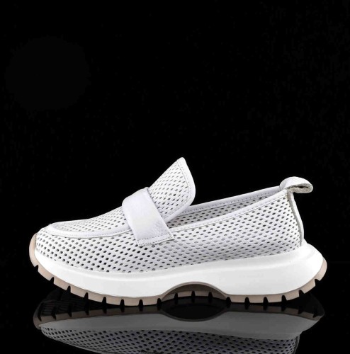 Ażurowe Sportowe Mokasyny Z Naturalnej Skóry Bombonella 735-2040/05 Biały - zdjęcie 7