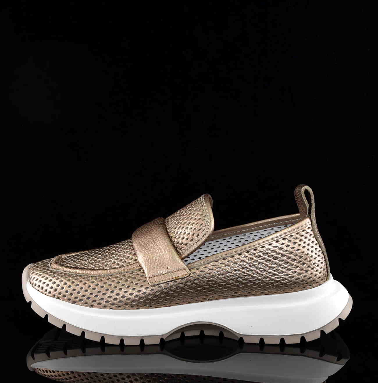 Ażurowe Sportowe Mokasyny Z Naturalnej Skóry Bombonella 735-2040/02 ZŁoty - zdjęcie 1