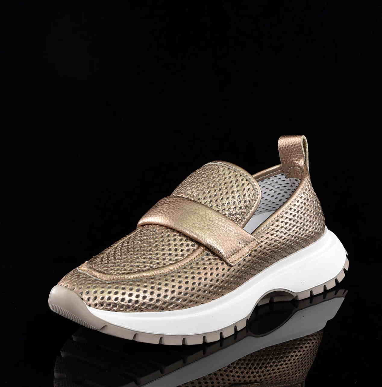 Ażurowe Sportowe Mokasyny Z Naturalnej Skóry Bombonella 735-2040/02 ZŁoty - zdjęcie 2