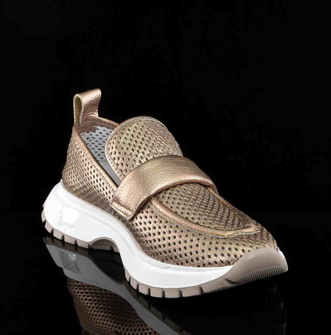 Ażurowe Sportowe Mokasyny Z Naturalnej Skóry Bombonella 735-2040/02 ZŁoty - zdjęcie 3