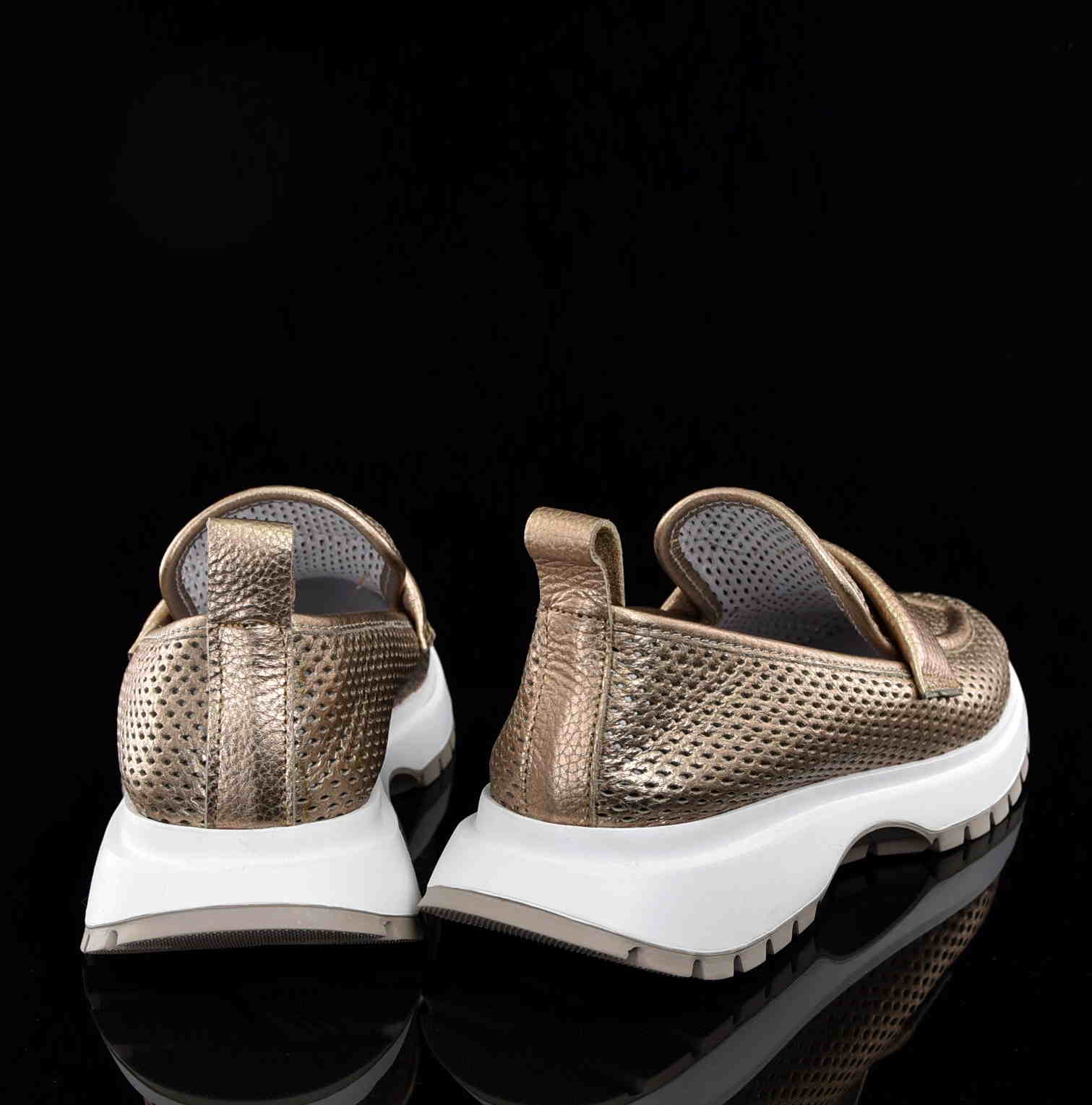 Ażurowe Sportowe Mokasyny Z Naturalnej Skóry Bombonella 735-2040/02 ZŁoty - zdjęcie 4