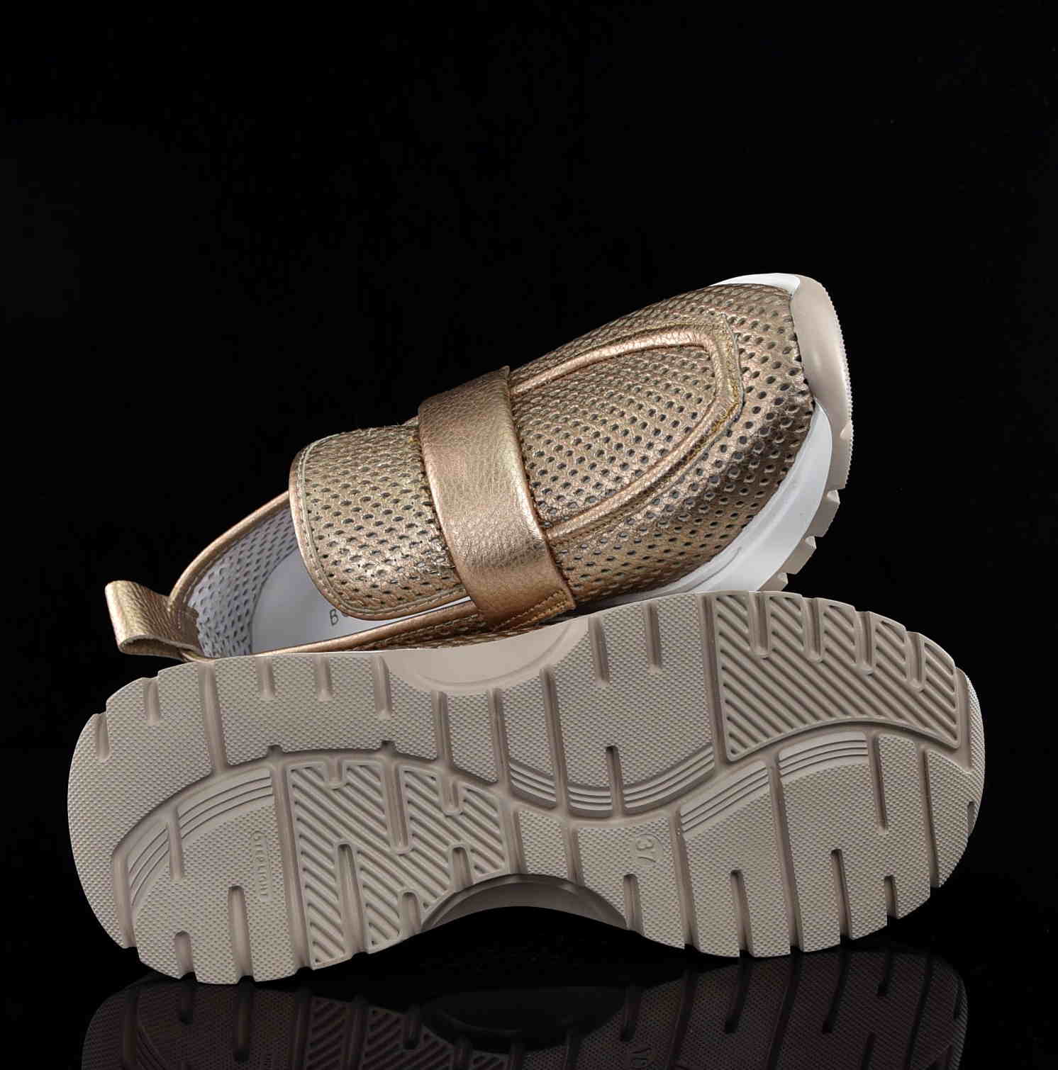 Ażurowe Sportowe Mokasyny Z Naturalnej Skóry Bombonella 735-2040/02 ZŁoty - zdjęcie 5