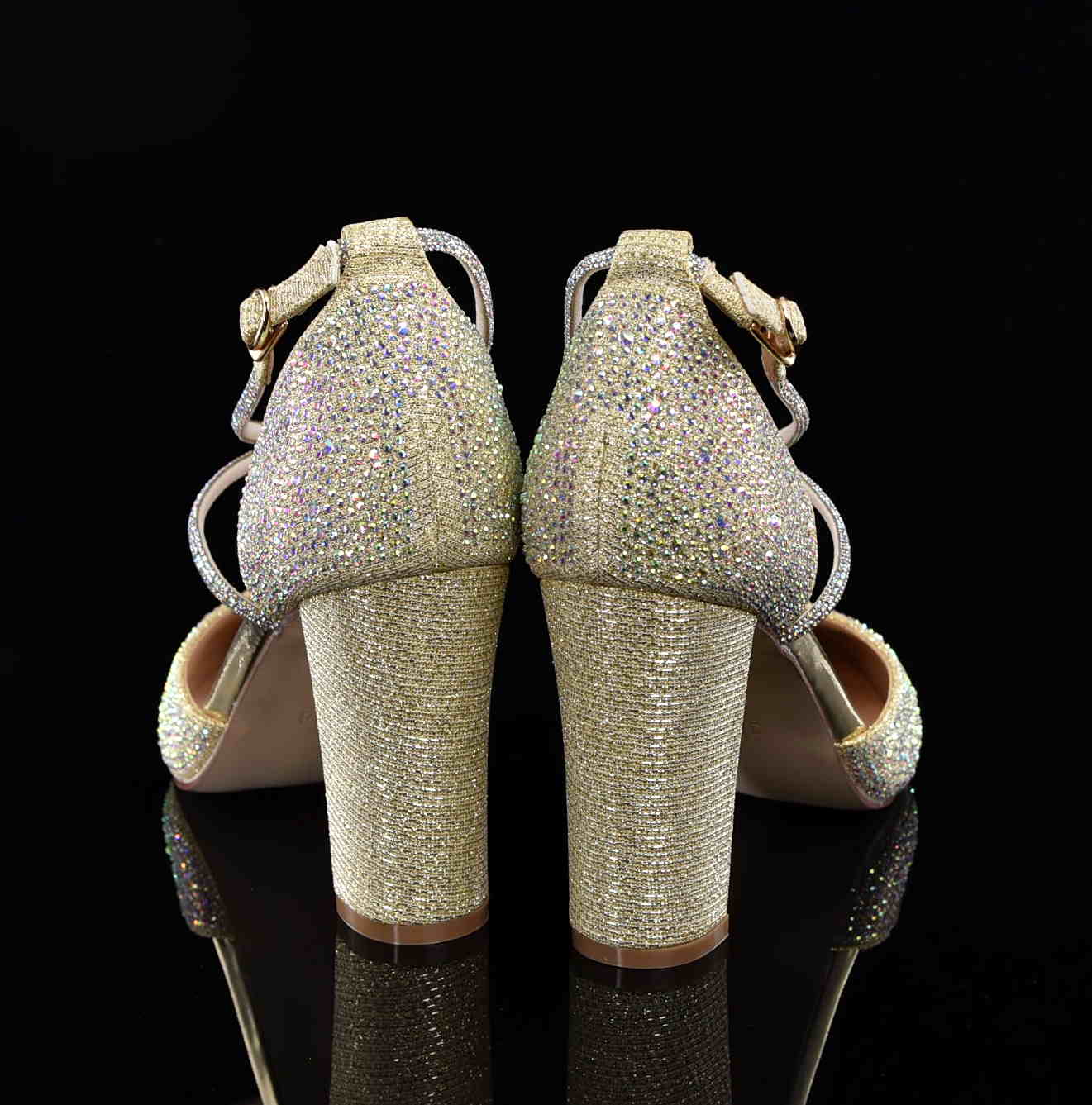 Brokatowe Czółenka Glamour z Cyrkoniami Efekt WOW i Niezrównana Elegancja MOLO 122-50J Gold/Złoty Satyna - zdjęcie 4